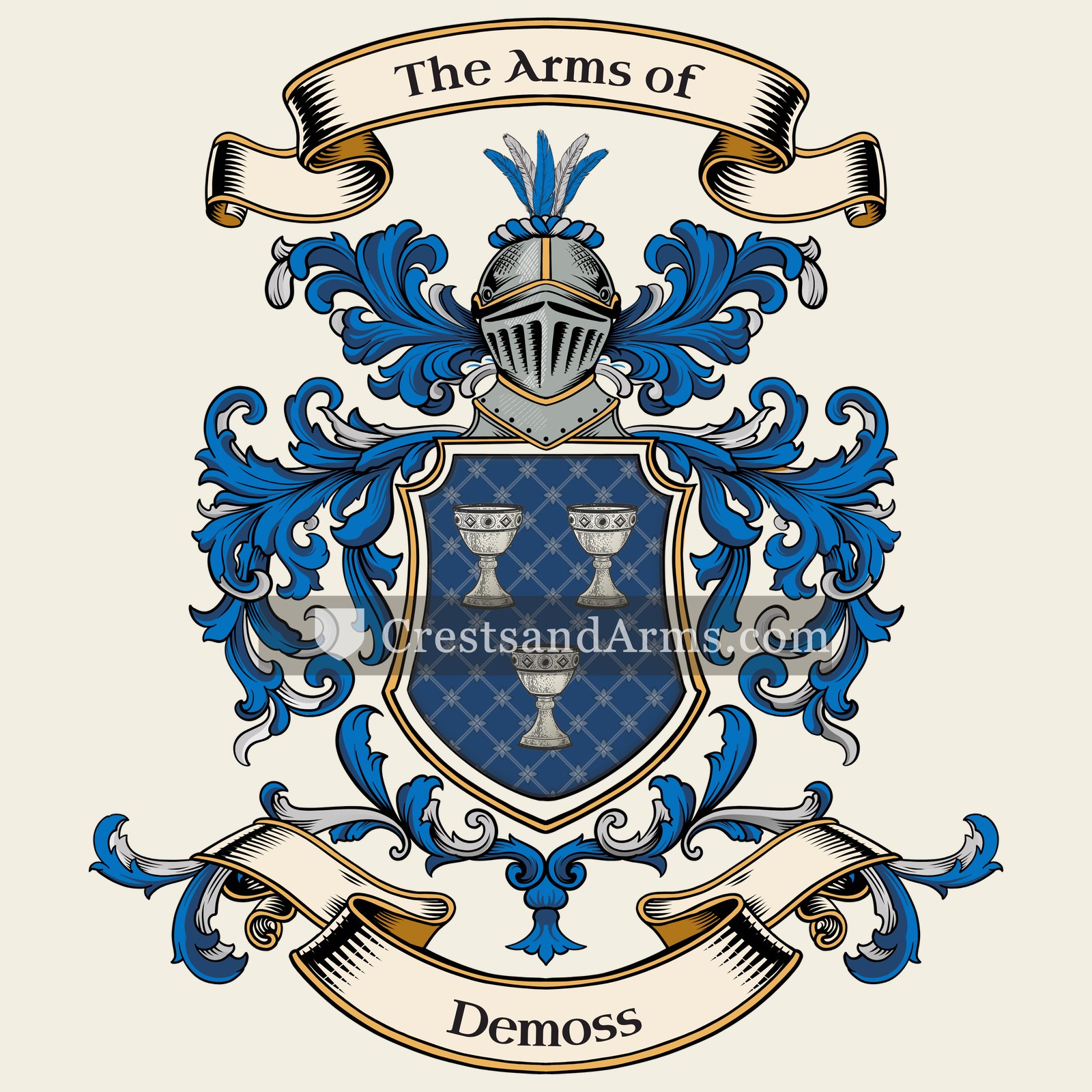 The Demoss coat of arms, drawn from the recorded blazon