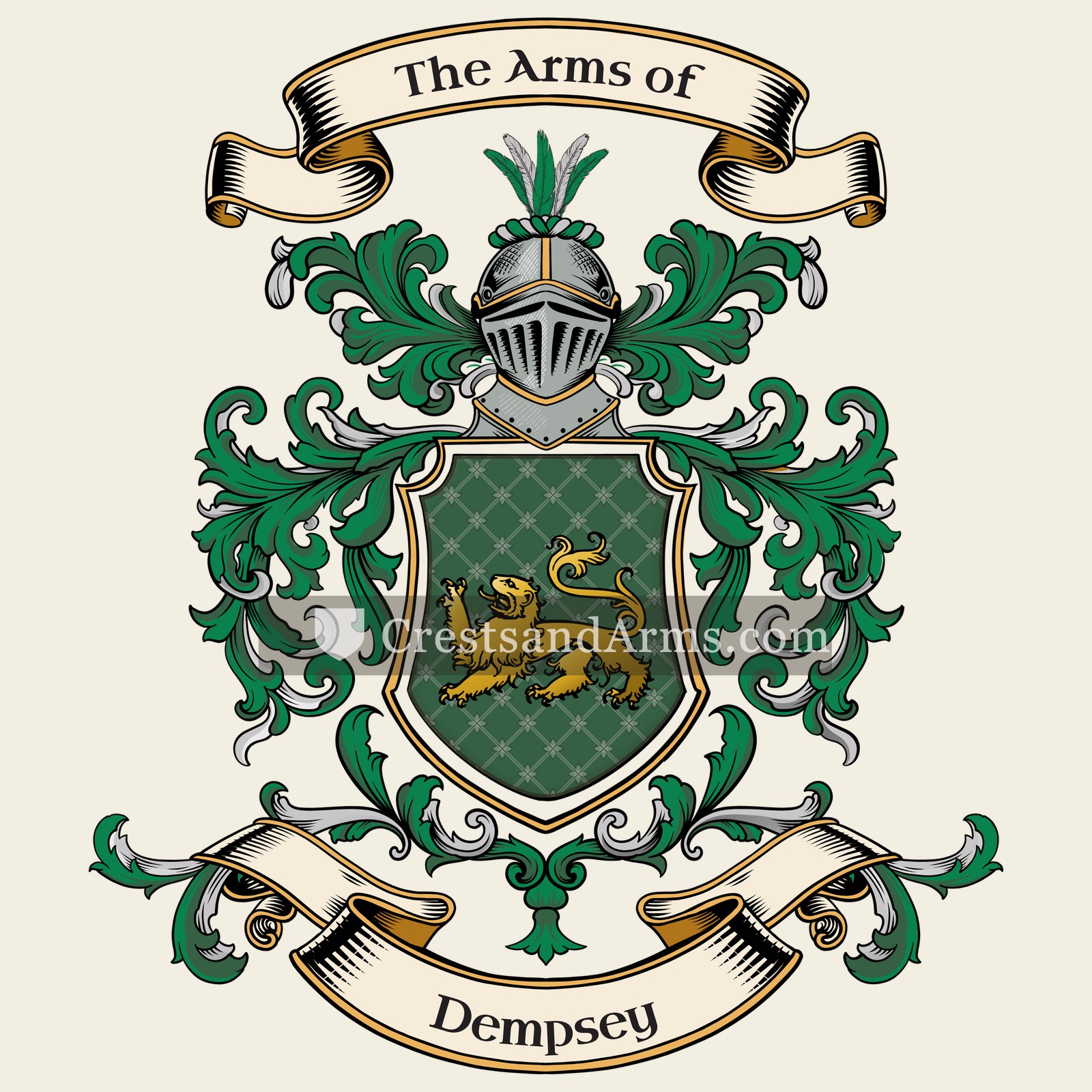 The Dempsey coat of arms, drawn from the recorded blazon