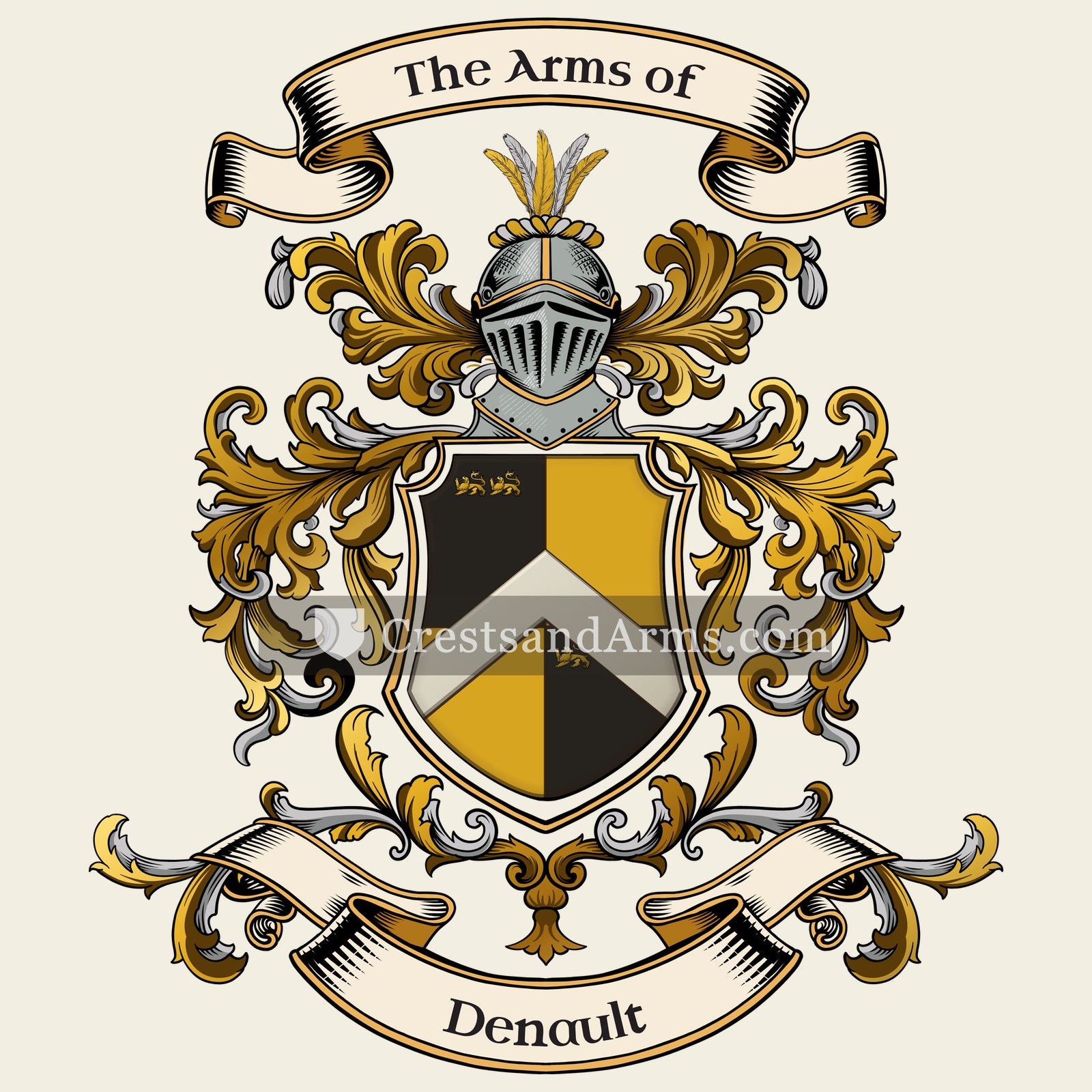 The Denault coat of arms, drawn from the recorded blazon