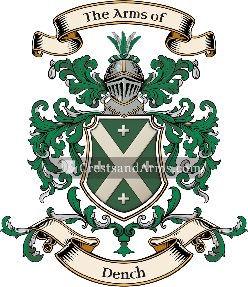 The Dench coat of arms, drawn from the recorded blazon