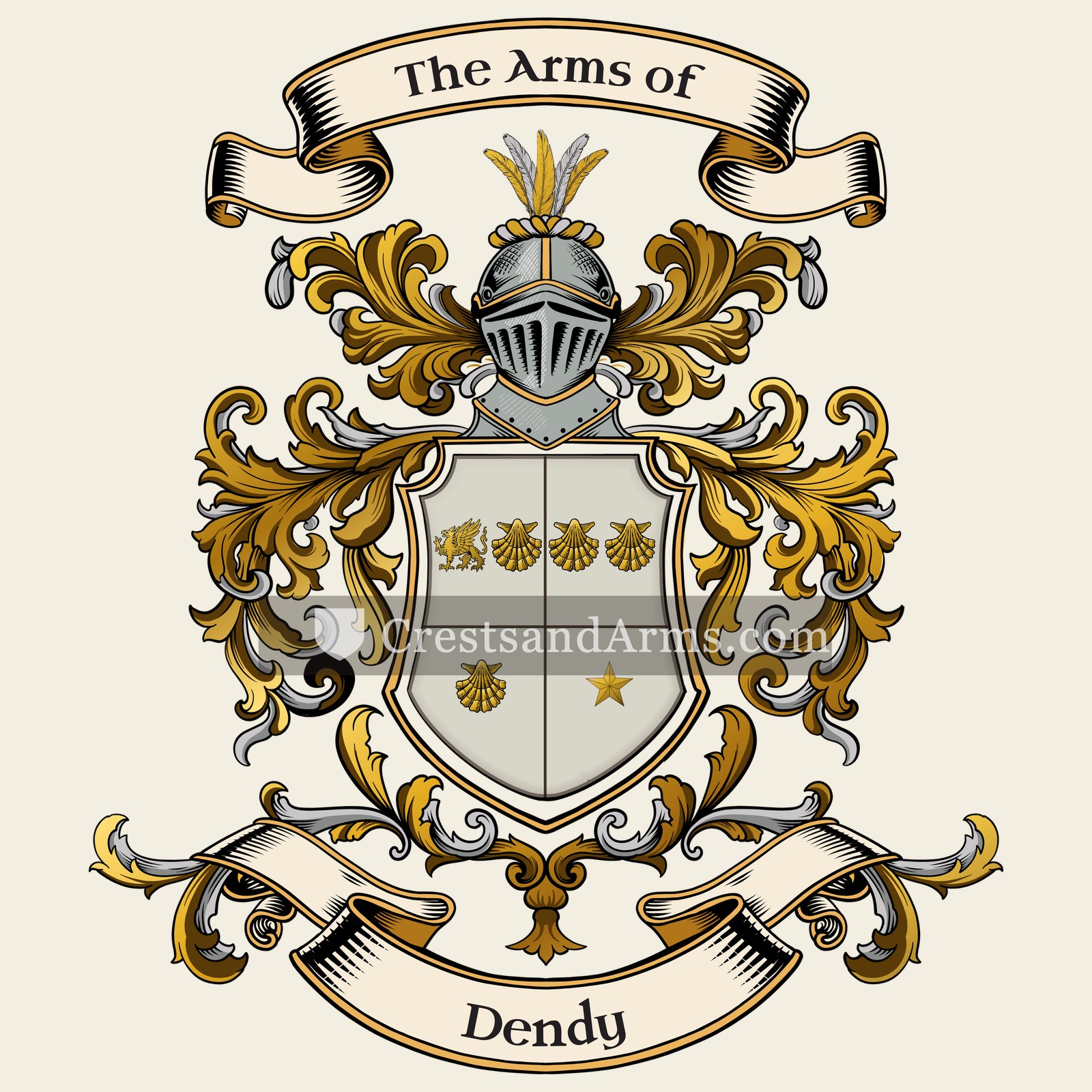 The Dendy coat of arms, drawn from the recorded blazon