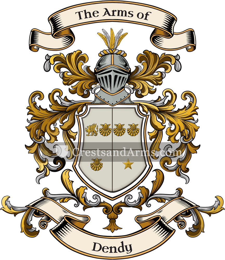 The Dendy coat of arms, drawn from the recorded blazon