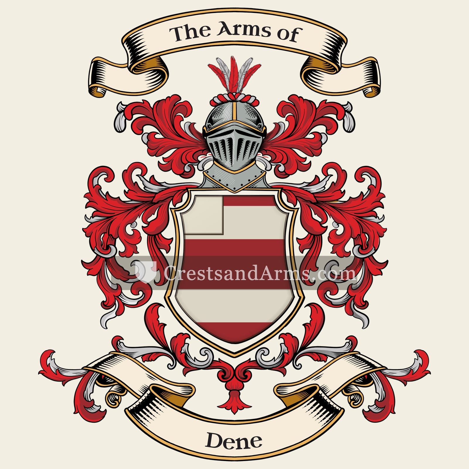 The Dene coat of arms, drawn from the recorded blazon