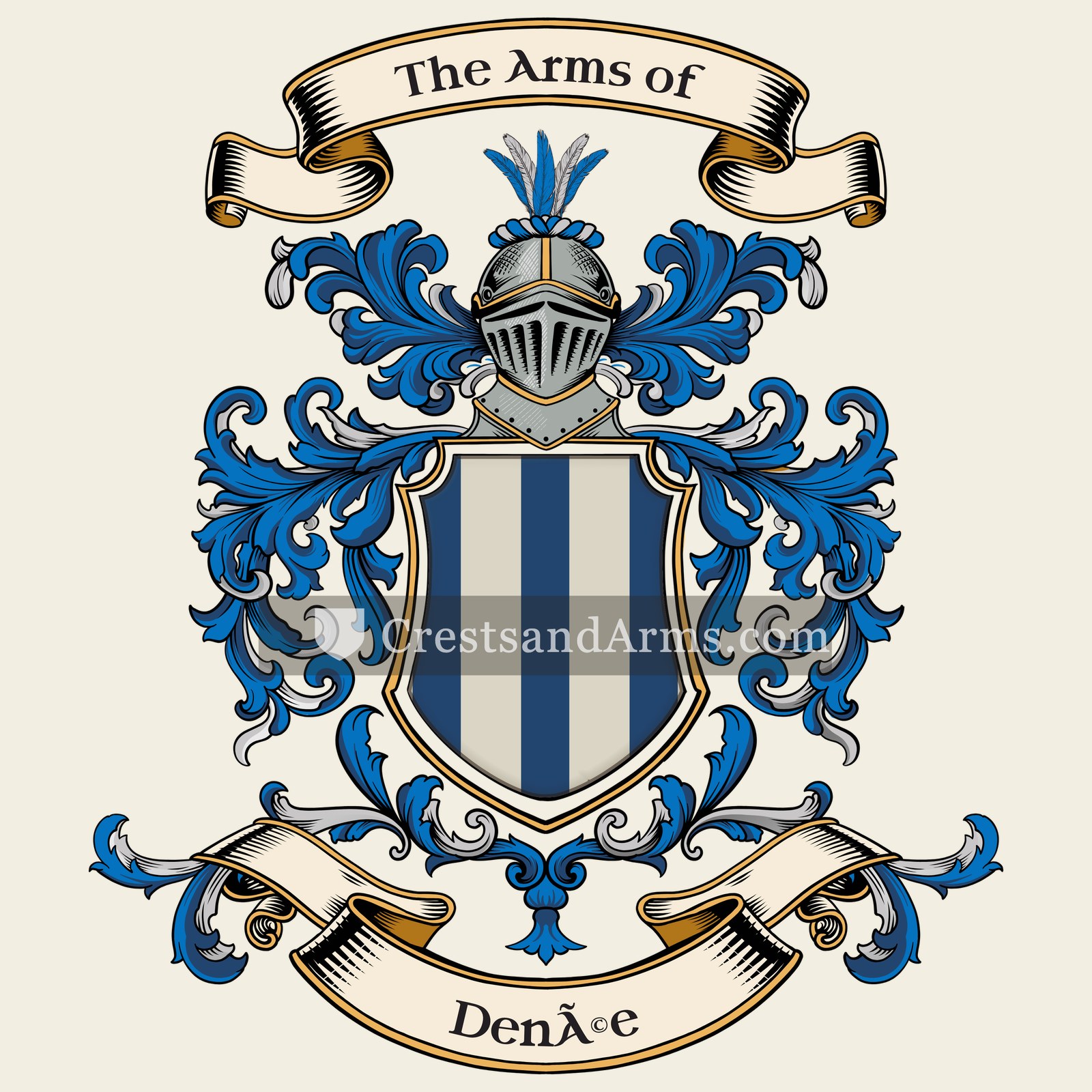 The Denée coat of arms, drawn from the recorded blazon