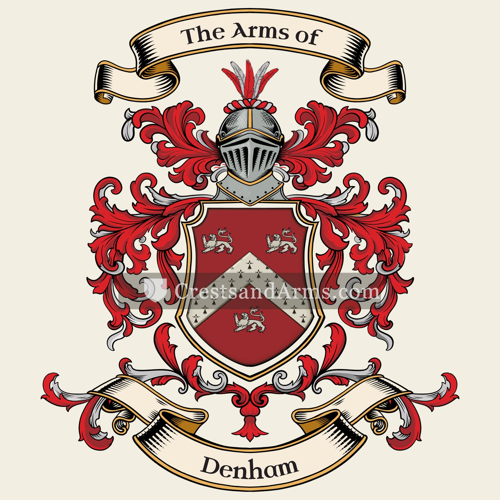 The Denham coat of arms, drawn from the recorded blazon