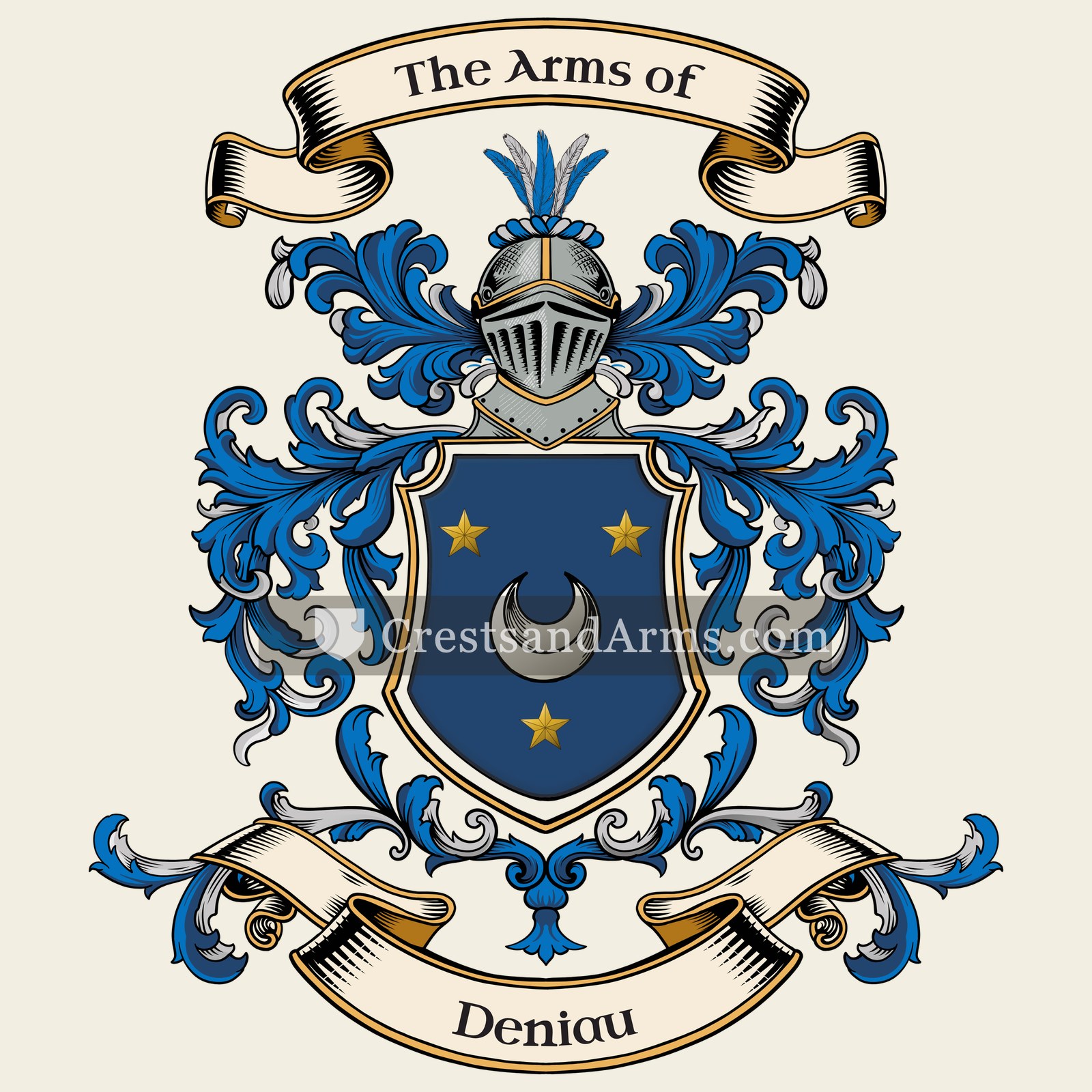 The Deniau coat of arms, drawn from the recorded blazon