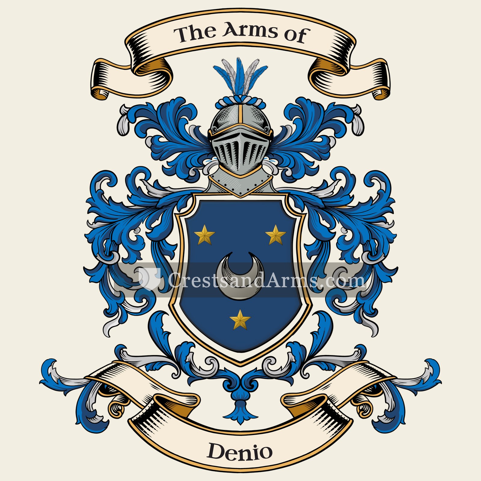 The Denio coat of arms, drawn from the recorded blazon