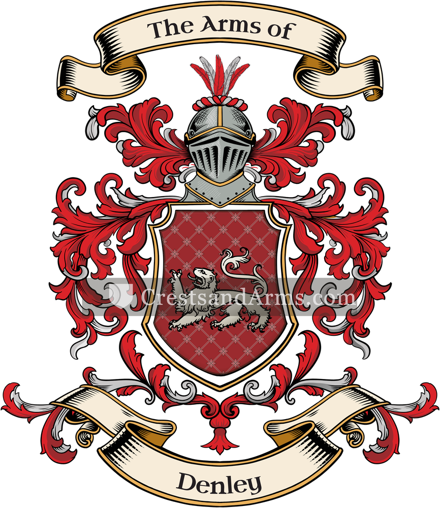 The Denley coat of arms, drawn from the recorded blazon