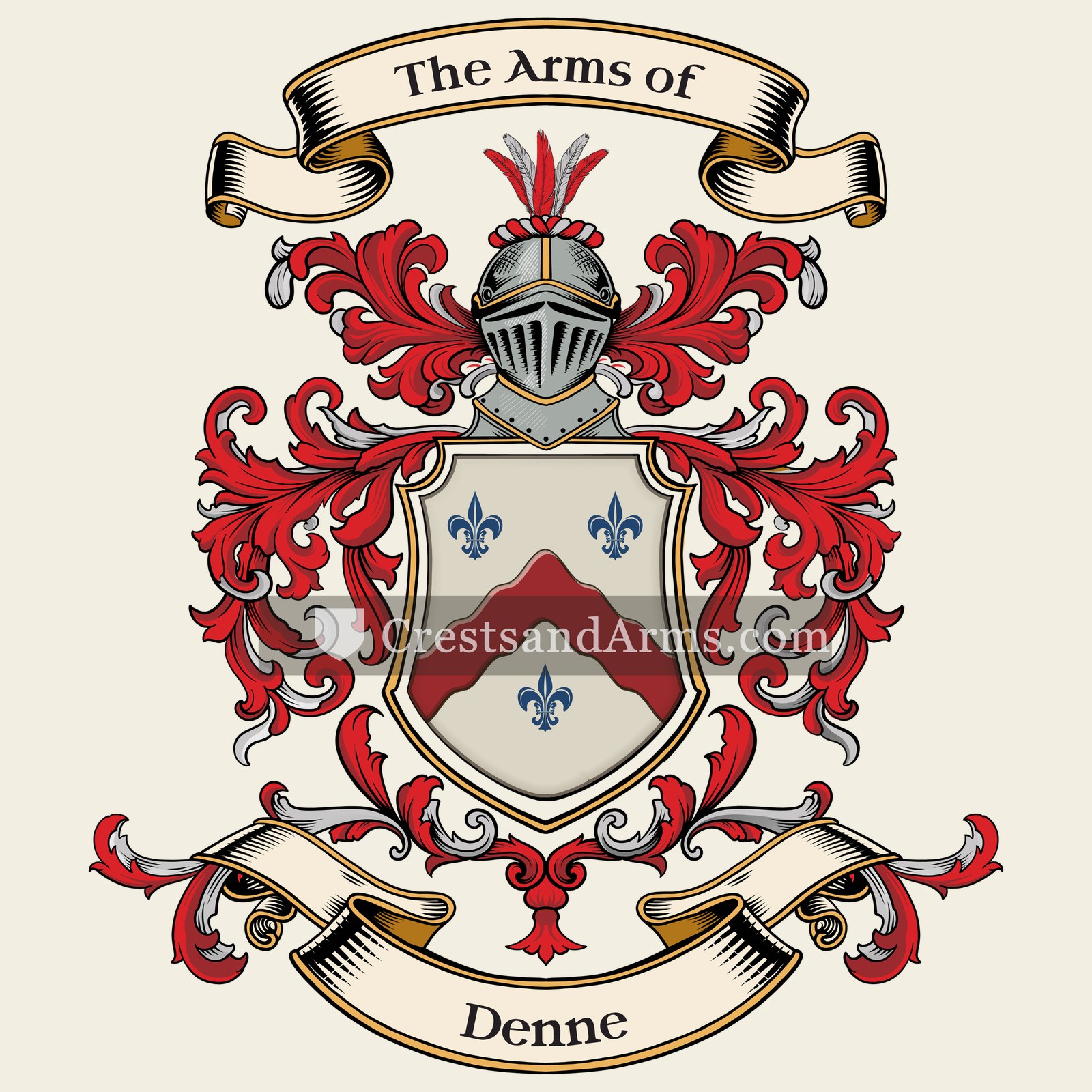 The Denne coat of arms, drawn from the recorded blazon