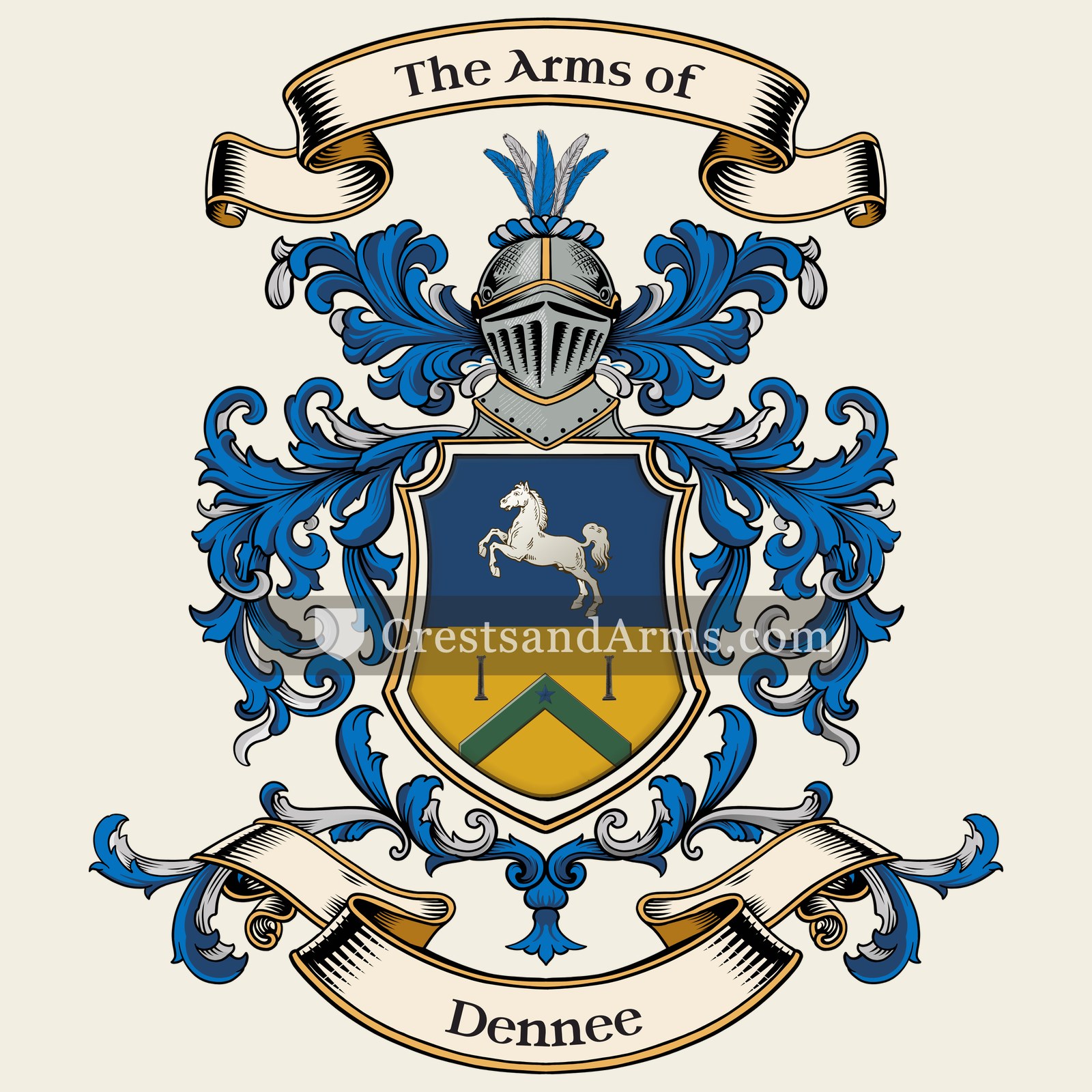 The Dennee coat of arms, drawn from the recorded blazon