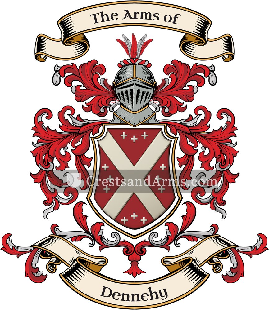 The Dennehy coat of arms, drawn from the recorded blazon