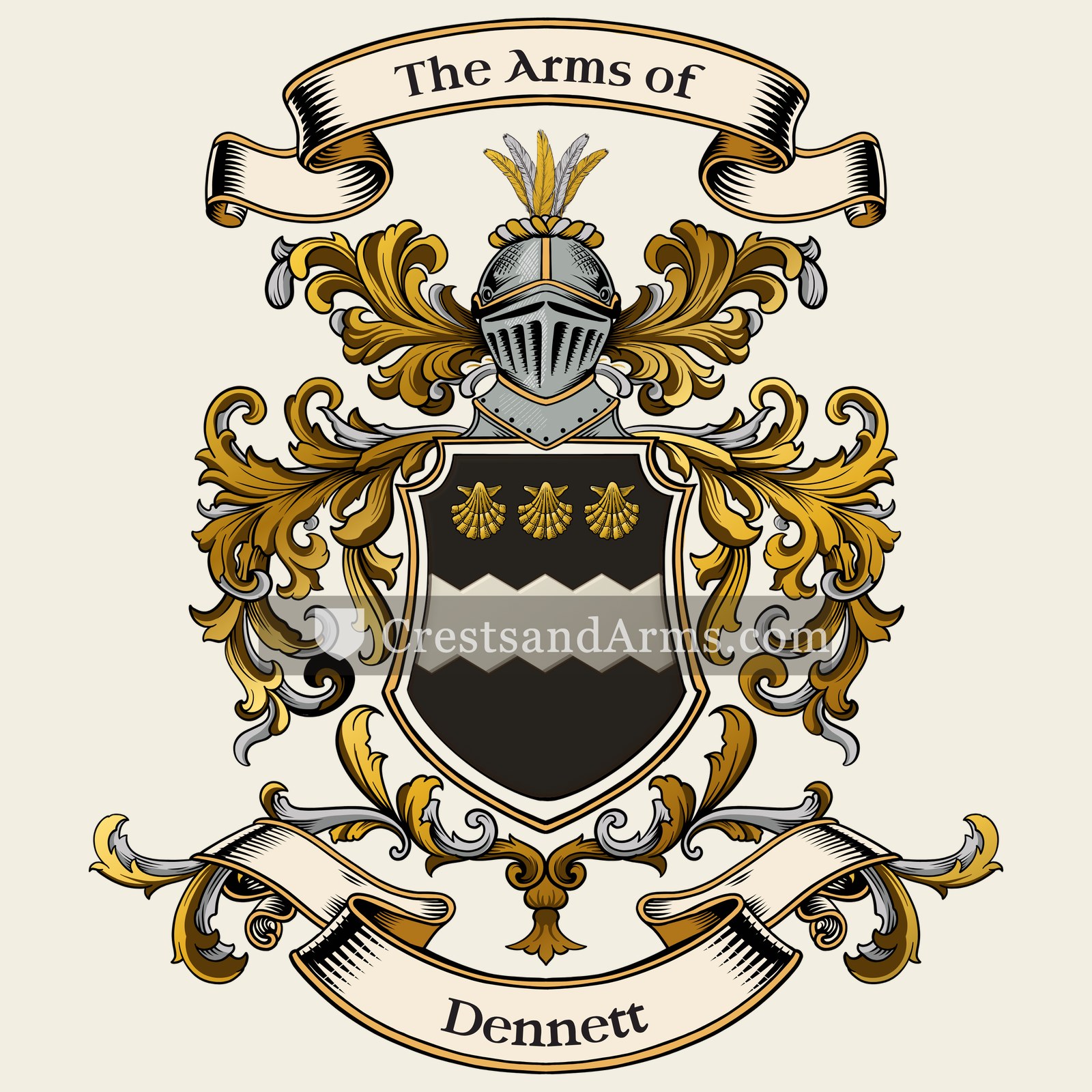 The Dennett coat of arms, drawn from the recorded blazon