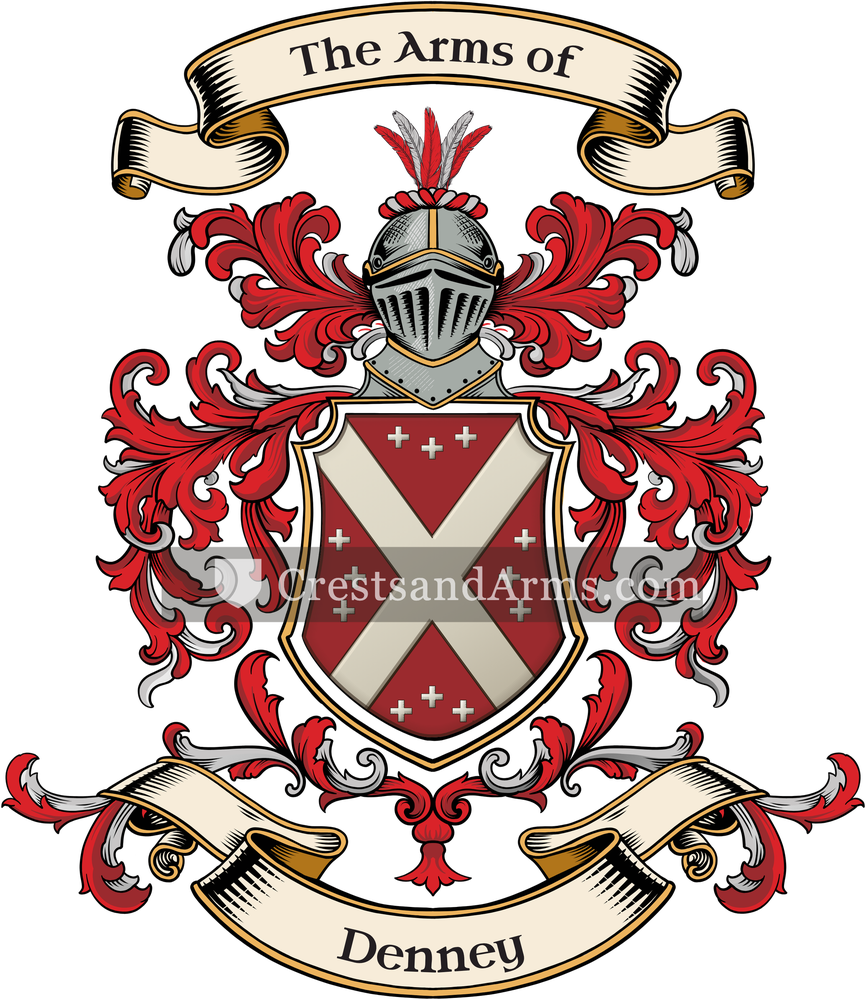 The Denney coat of arms, drawn from the recorded blazon