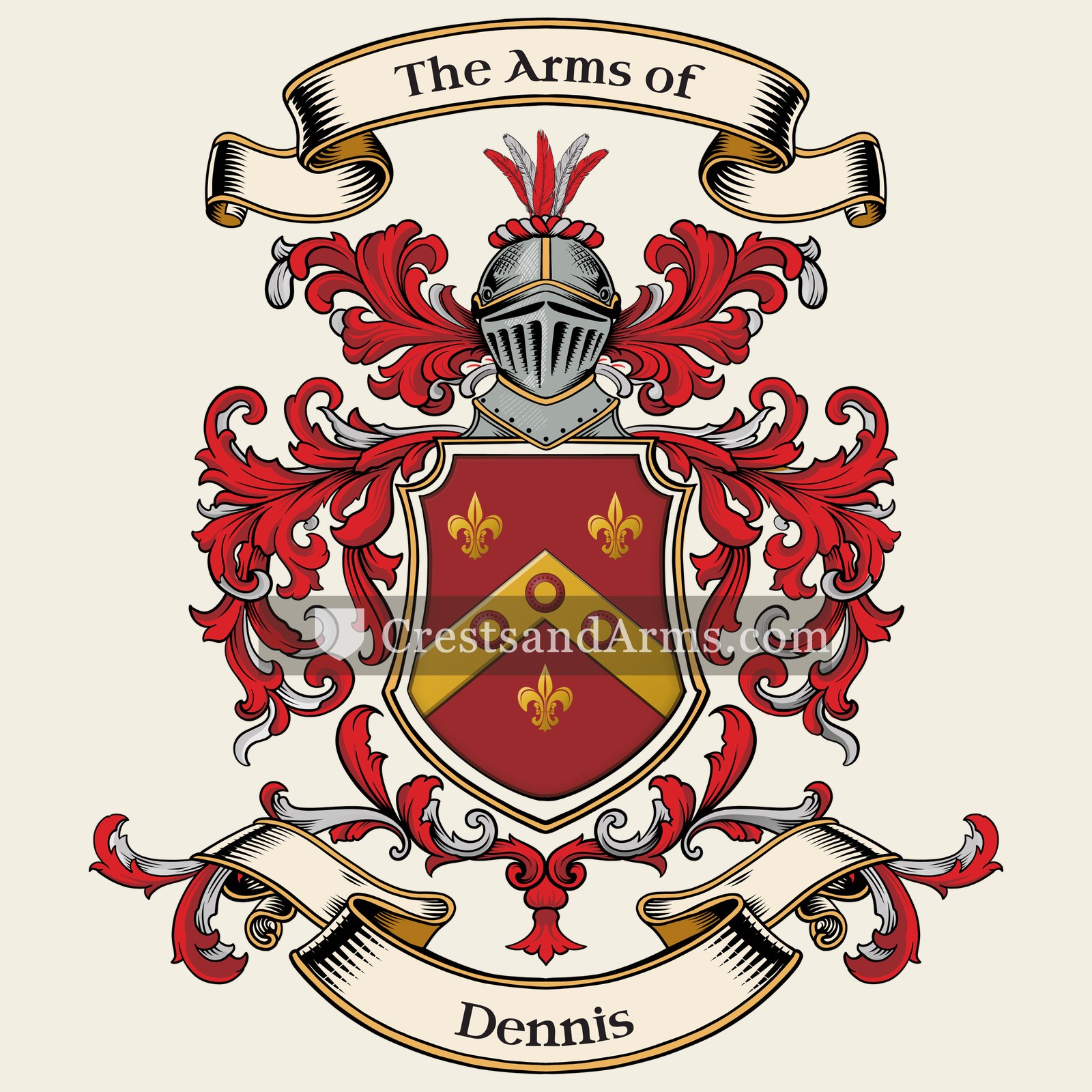 The Dennis coat of arms, drawn from the recorded blazon