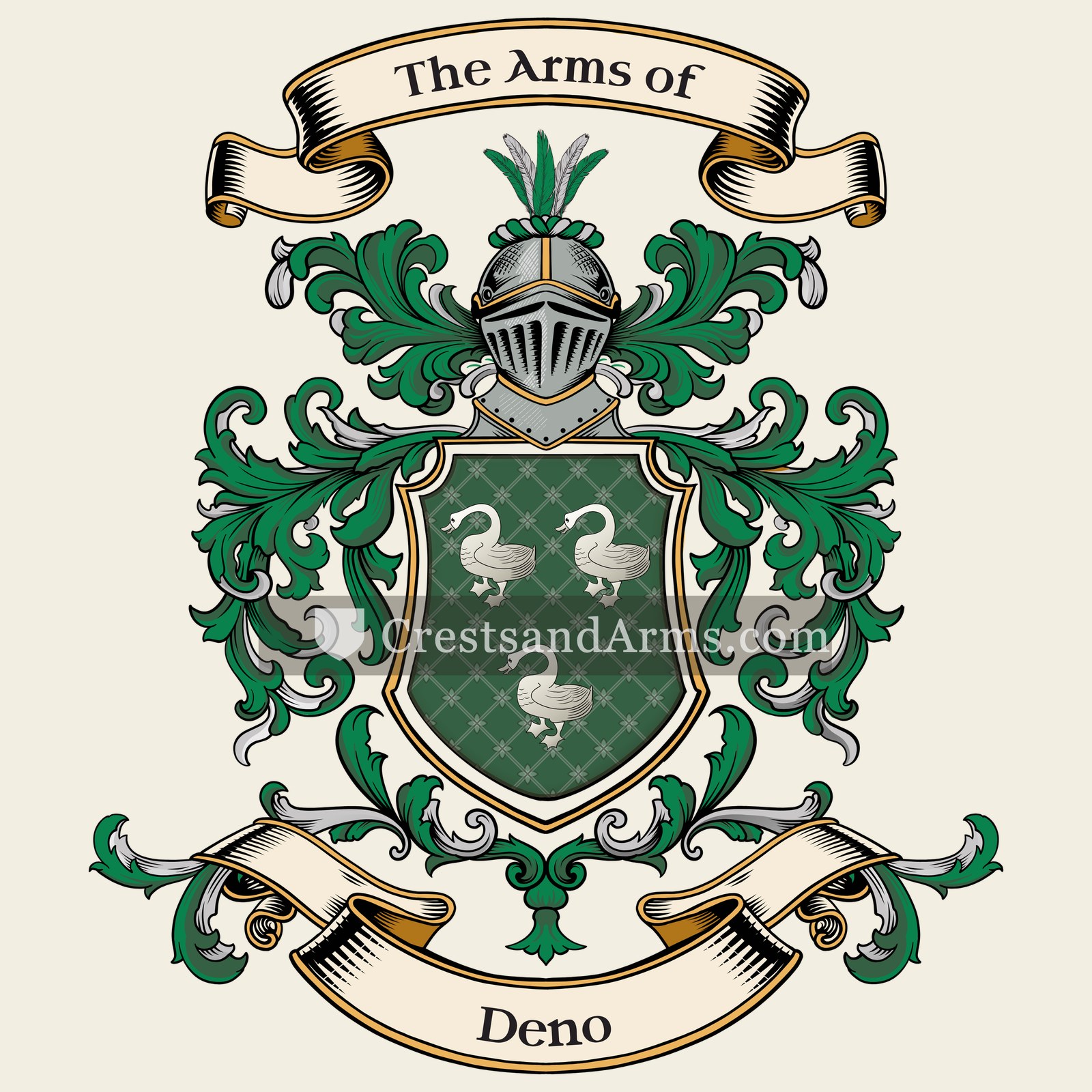 The Deno coat of arms, drawn from the recorded blazon