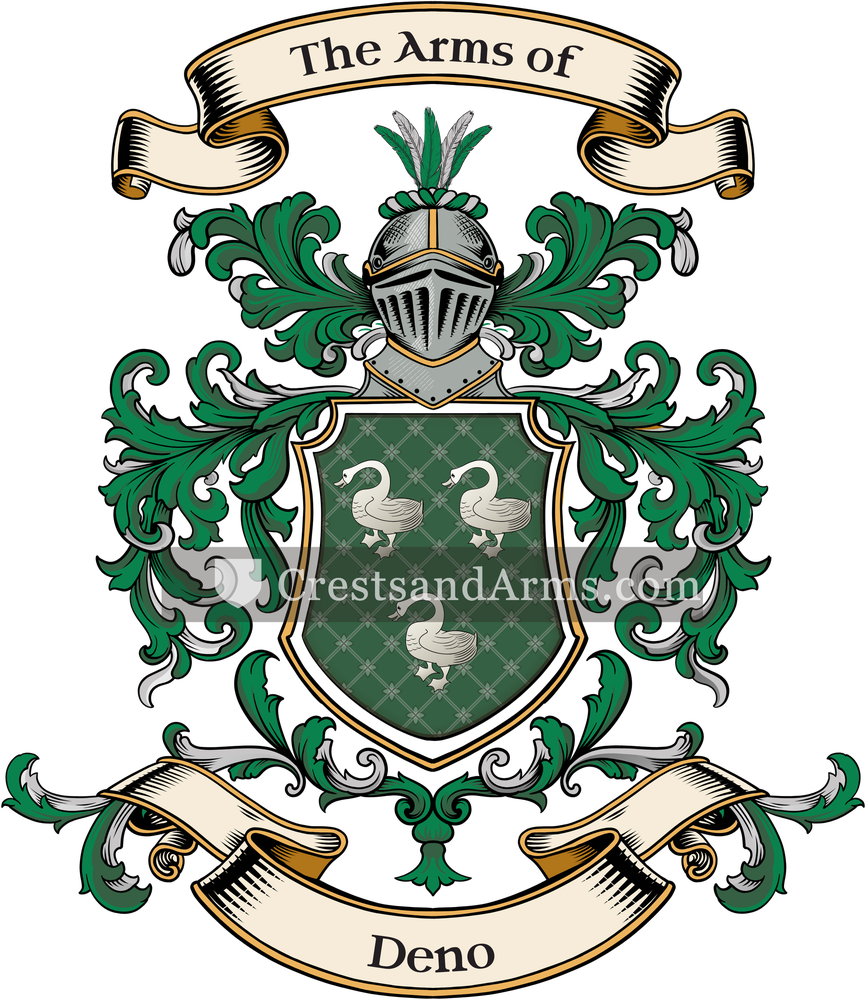 The Deno coat of arms, drawn from the recorded blazon