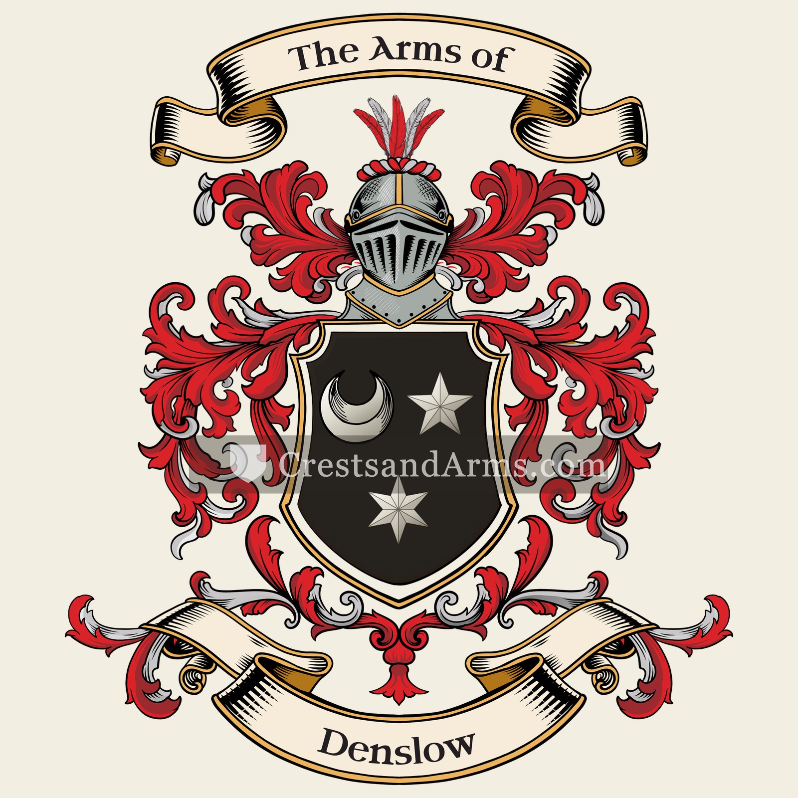 The Denslow coat of arms, drawn from the recorded blazon