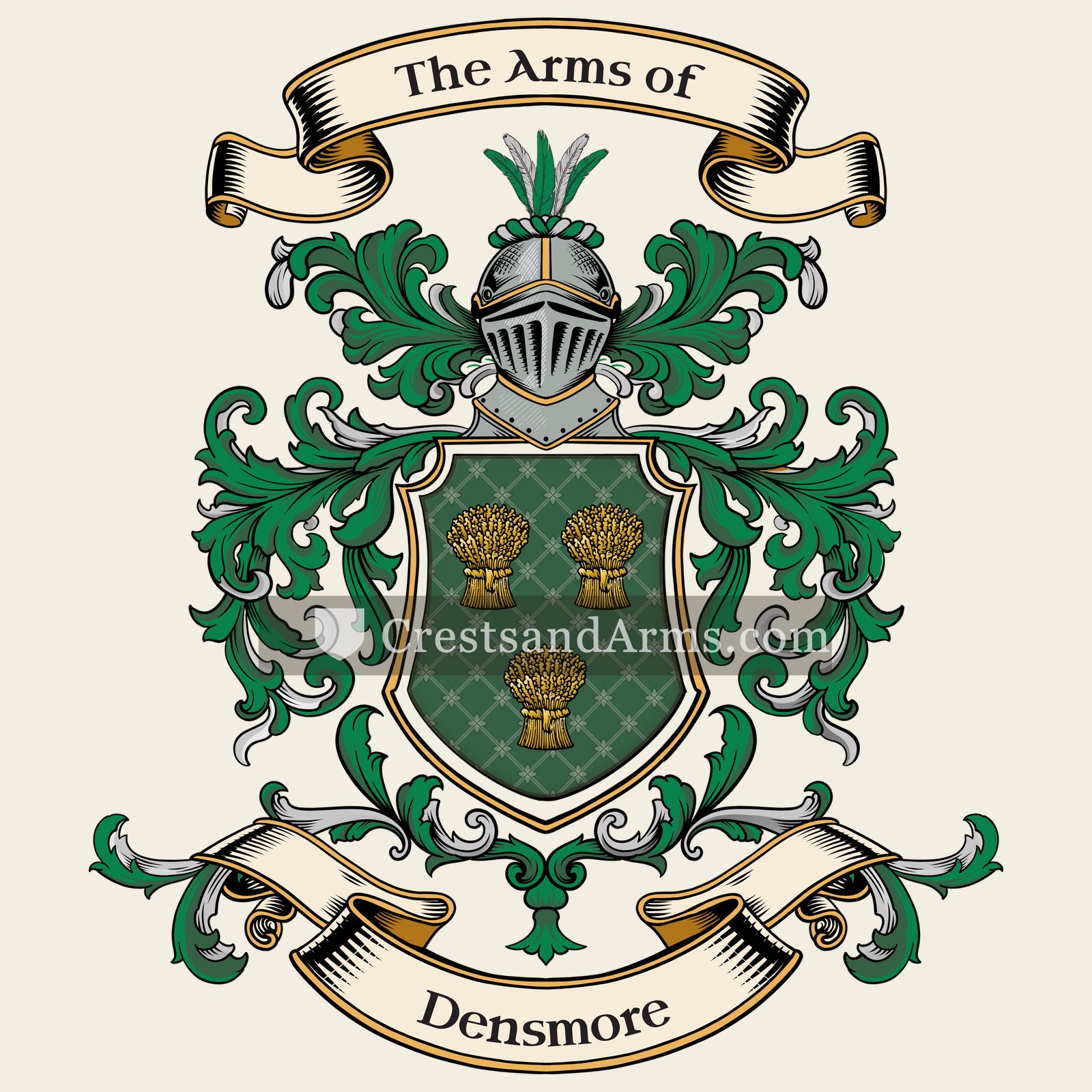 The Densmore coat of arms, drawn from the recorded blazon