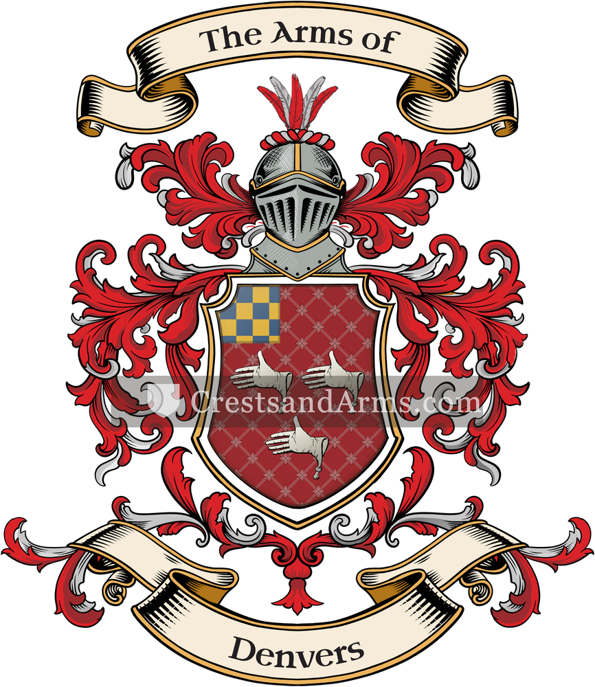 The Denvers coat of arms, drawn from the recorded blazon