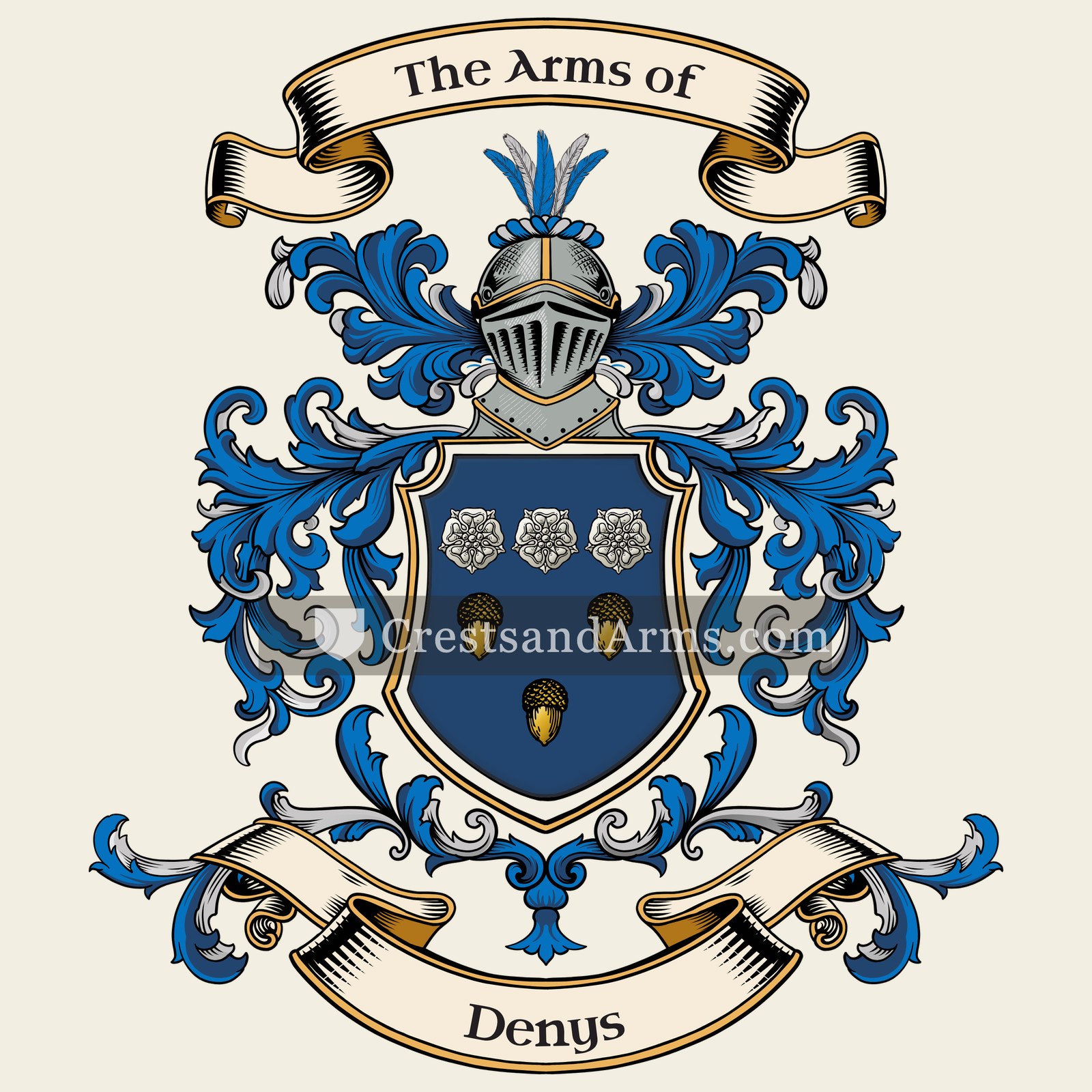 The Denys coat of arms, drawn from the recorded blazon