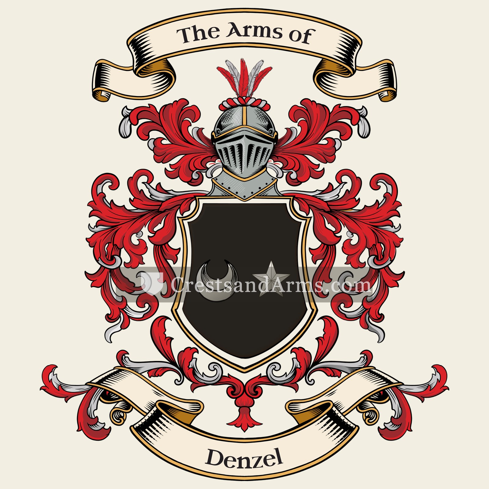 The Denzel coat of arms, drawn from the recorded blazon
