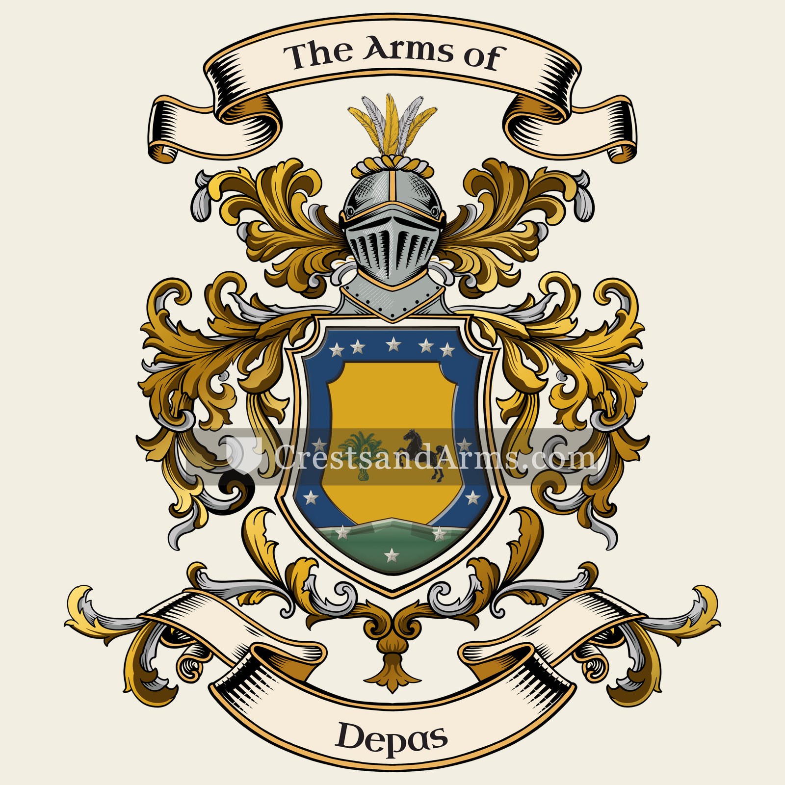 The Depas coat of arms, drawn from the recorded blazon