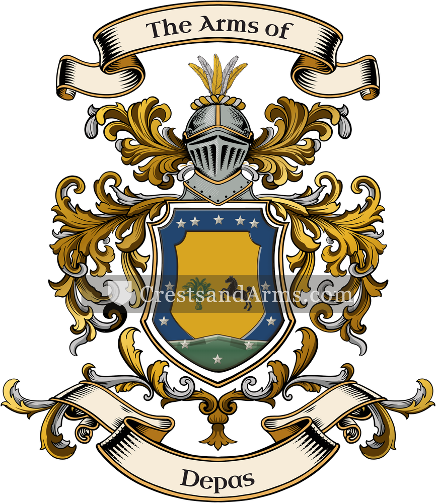 The Depas coat of arms, drawn from the recorded blazon