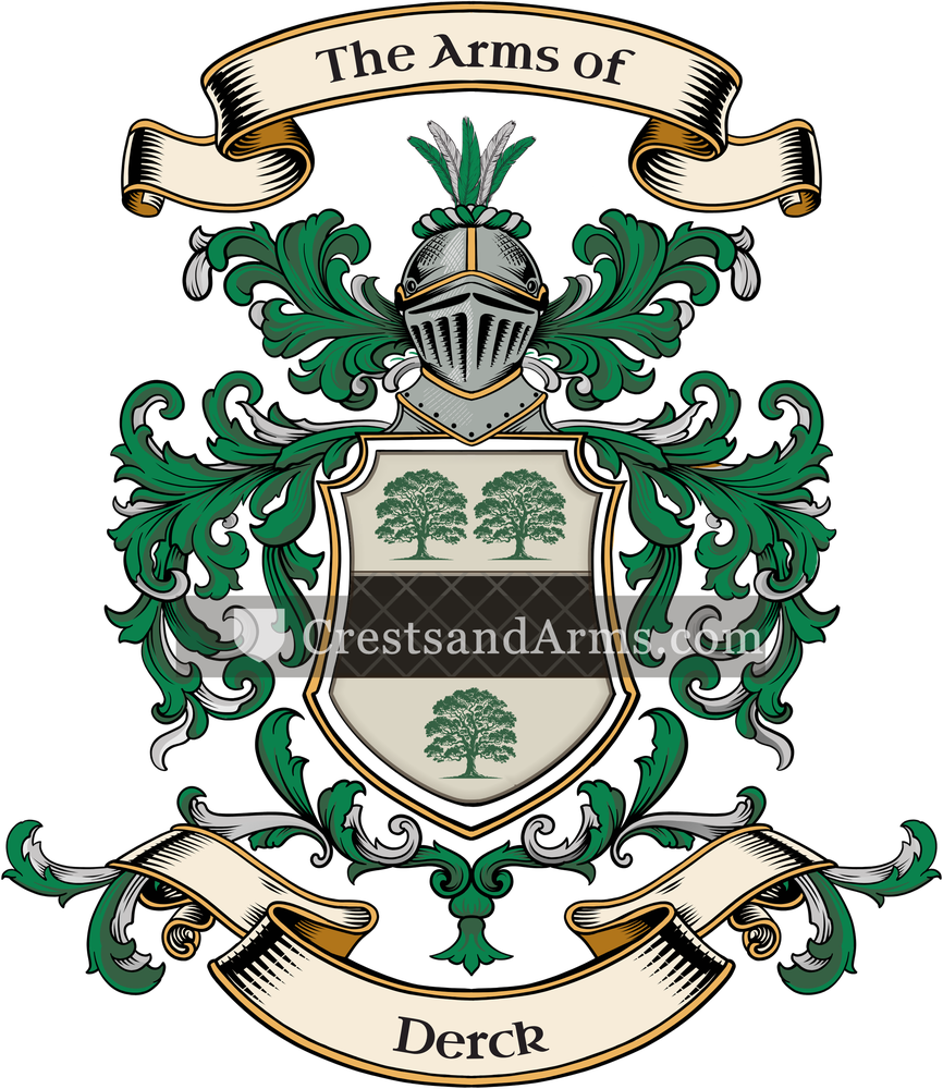 The Derck coat of arms, drawn from the recorded blazon