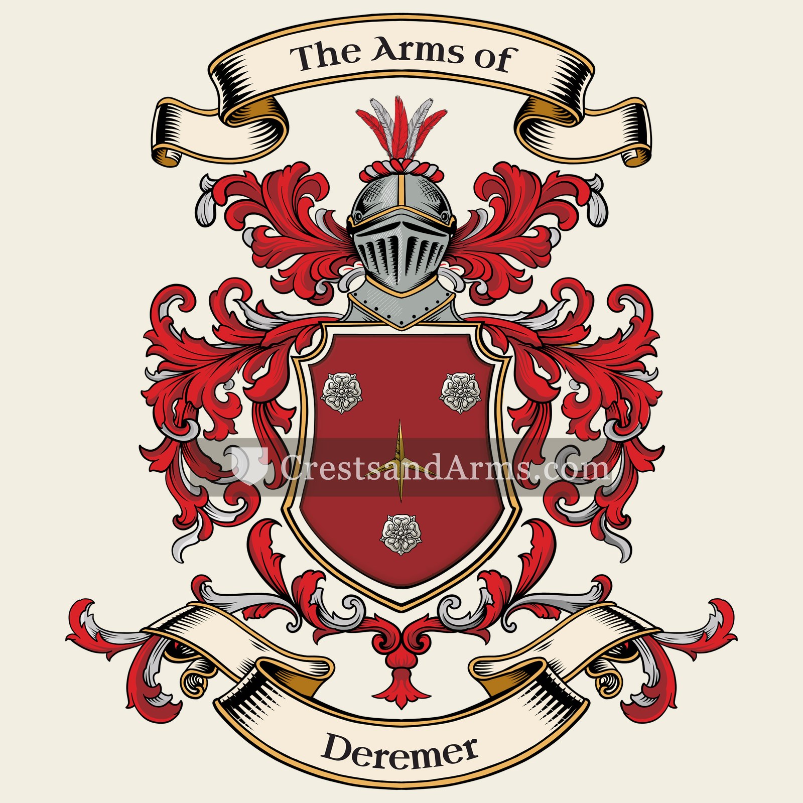 The Deremer coat of arms, drawn from the recorded blazon