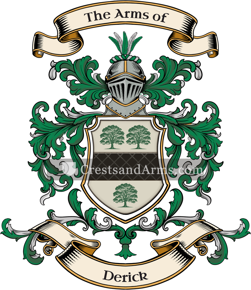 The Derick coat of arms, drawn from the recorded blazon