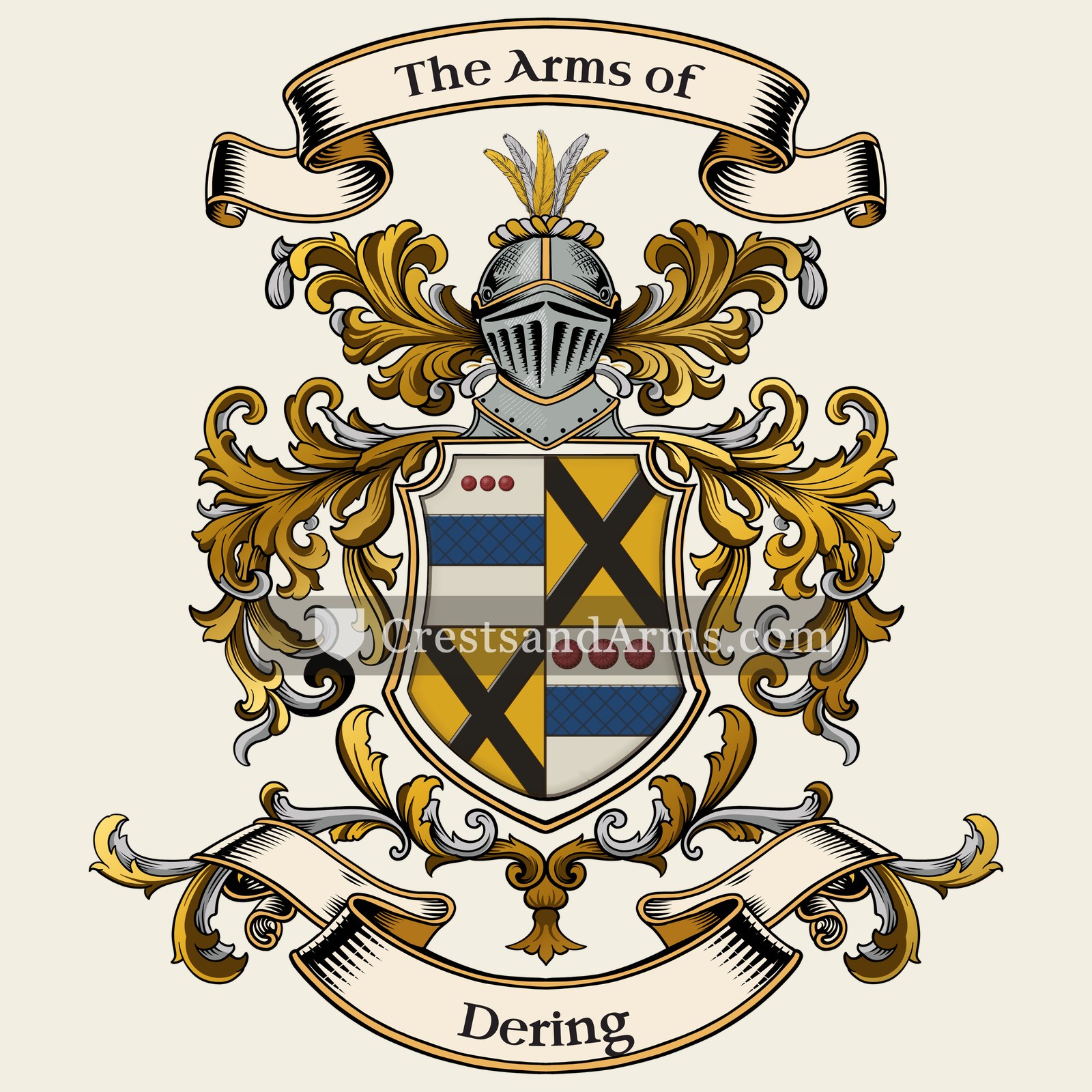 The Dering coat of arms, drawn from the recorded blazon