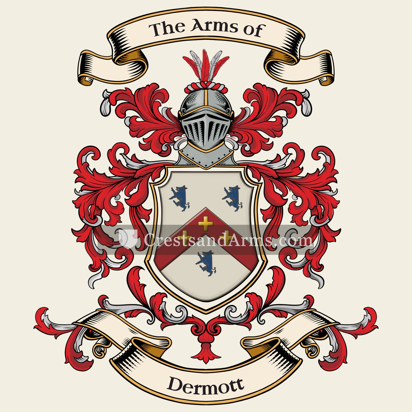 The Dermott coat of arms, drawn from the recorded blazon