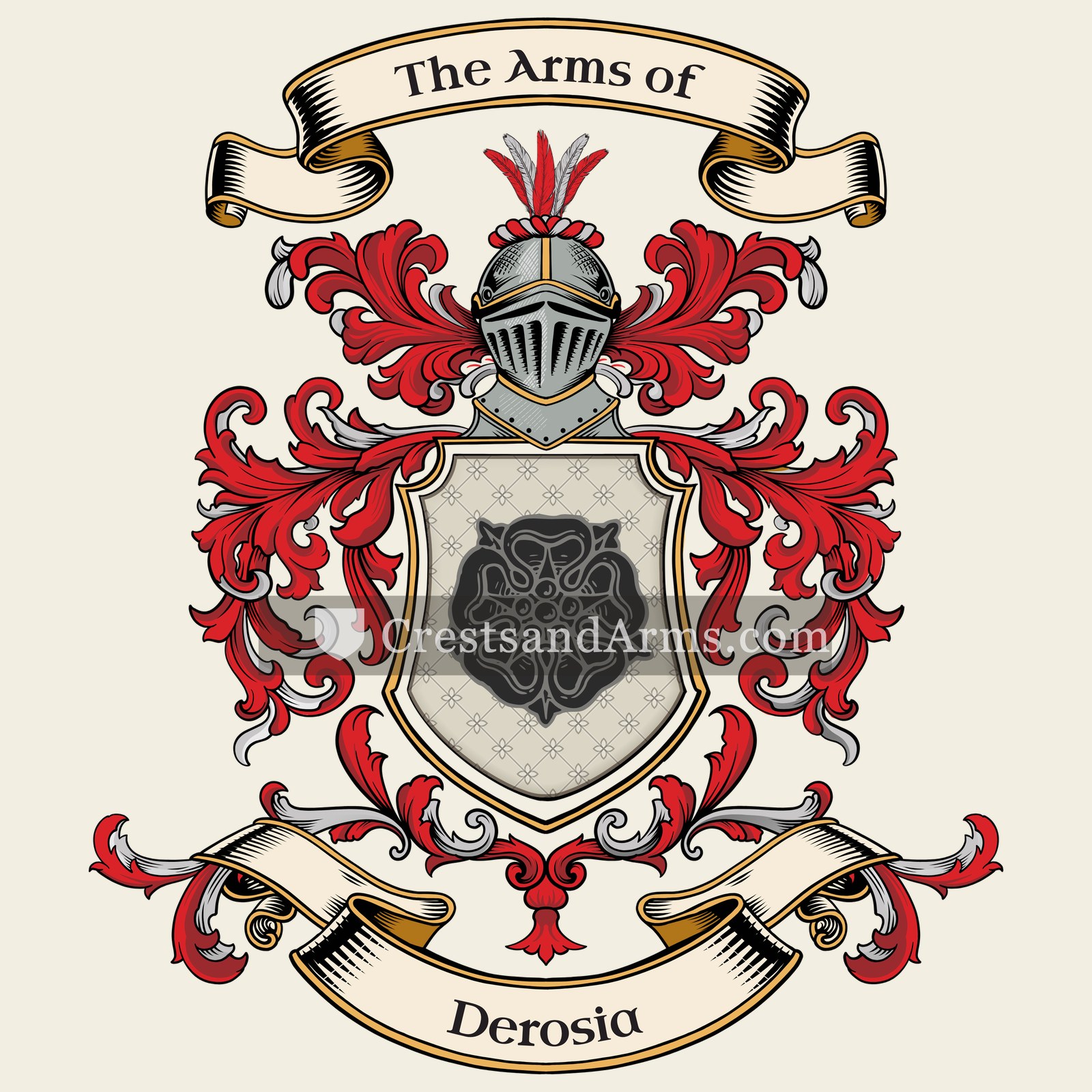 The Derosia coat of arms, drawn from the recorded blazon