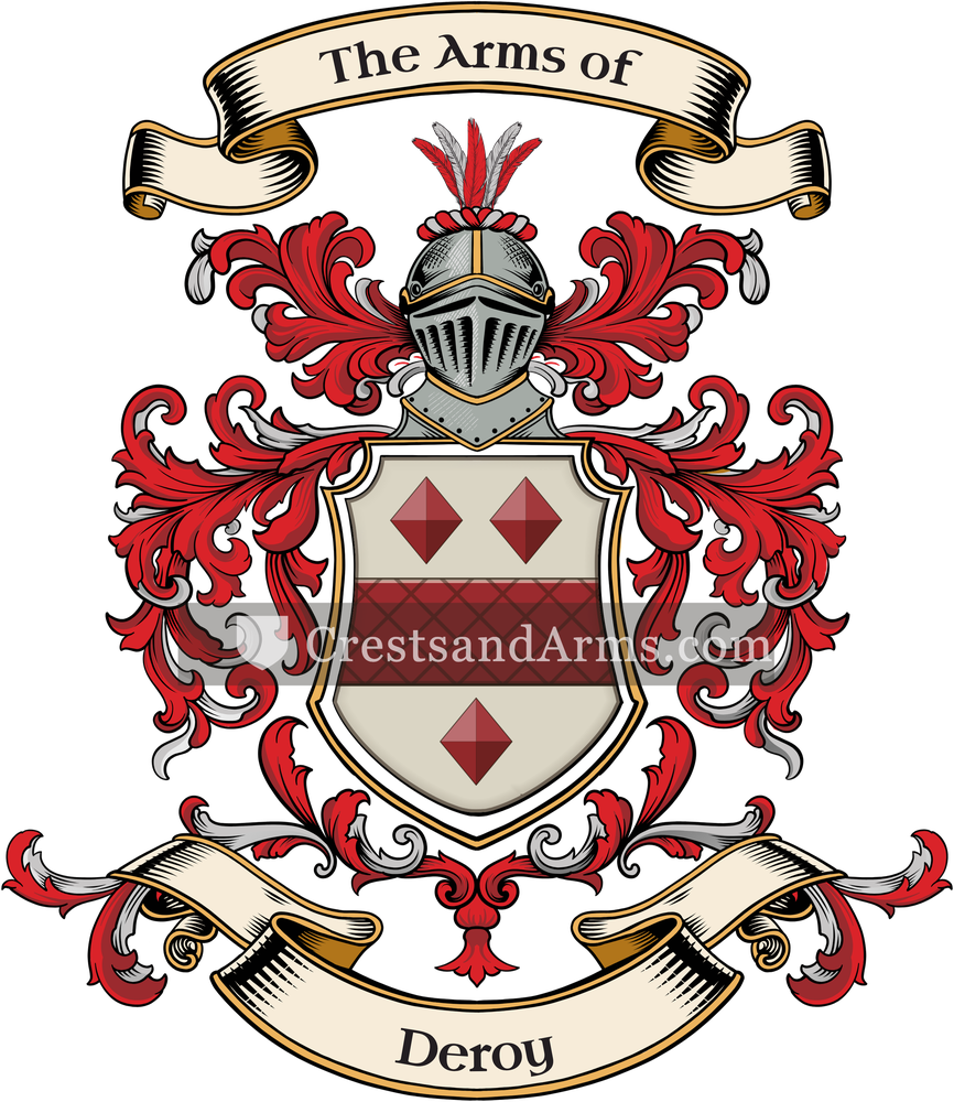 The Deroy coat of arms, drawn from the recorded blazon
