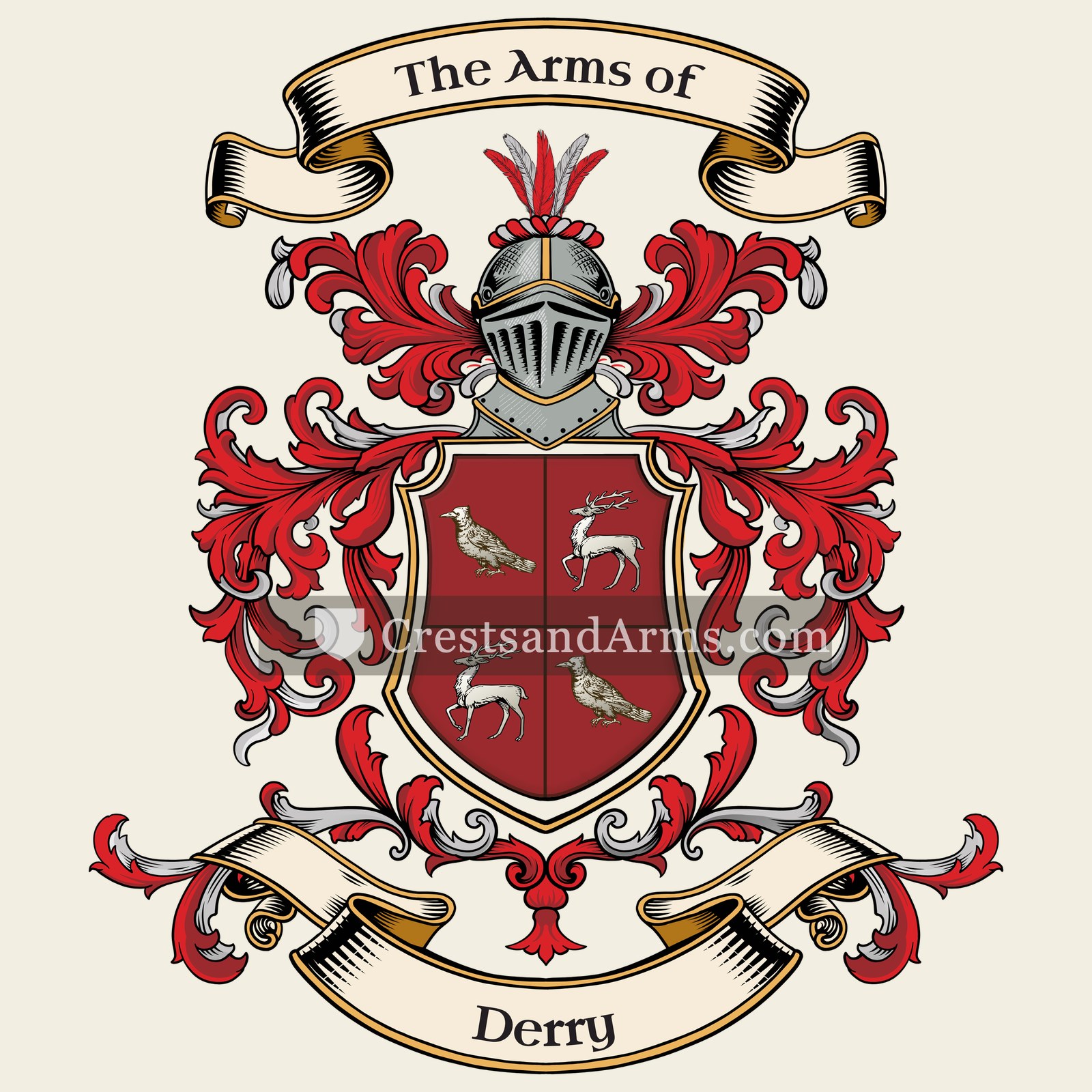 The Derry coat of arms, drawn from the recorded blazon