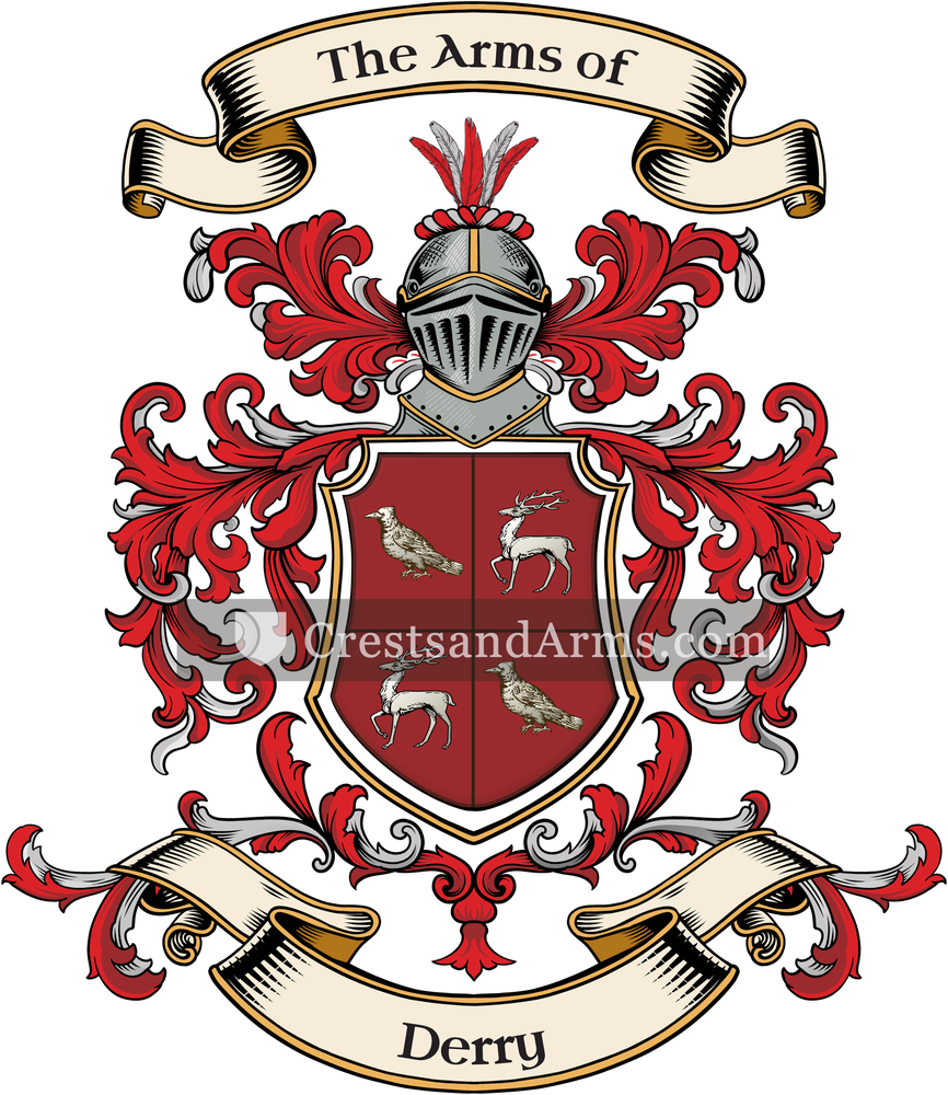 The Derry coat of arms, drawn from the recorded blazon
