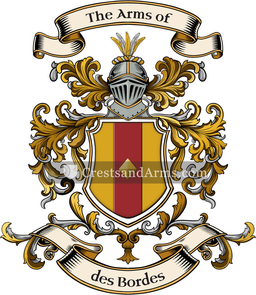 The des Bordes coat of arms, drawn from the recorded blazon
