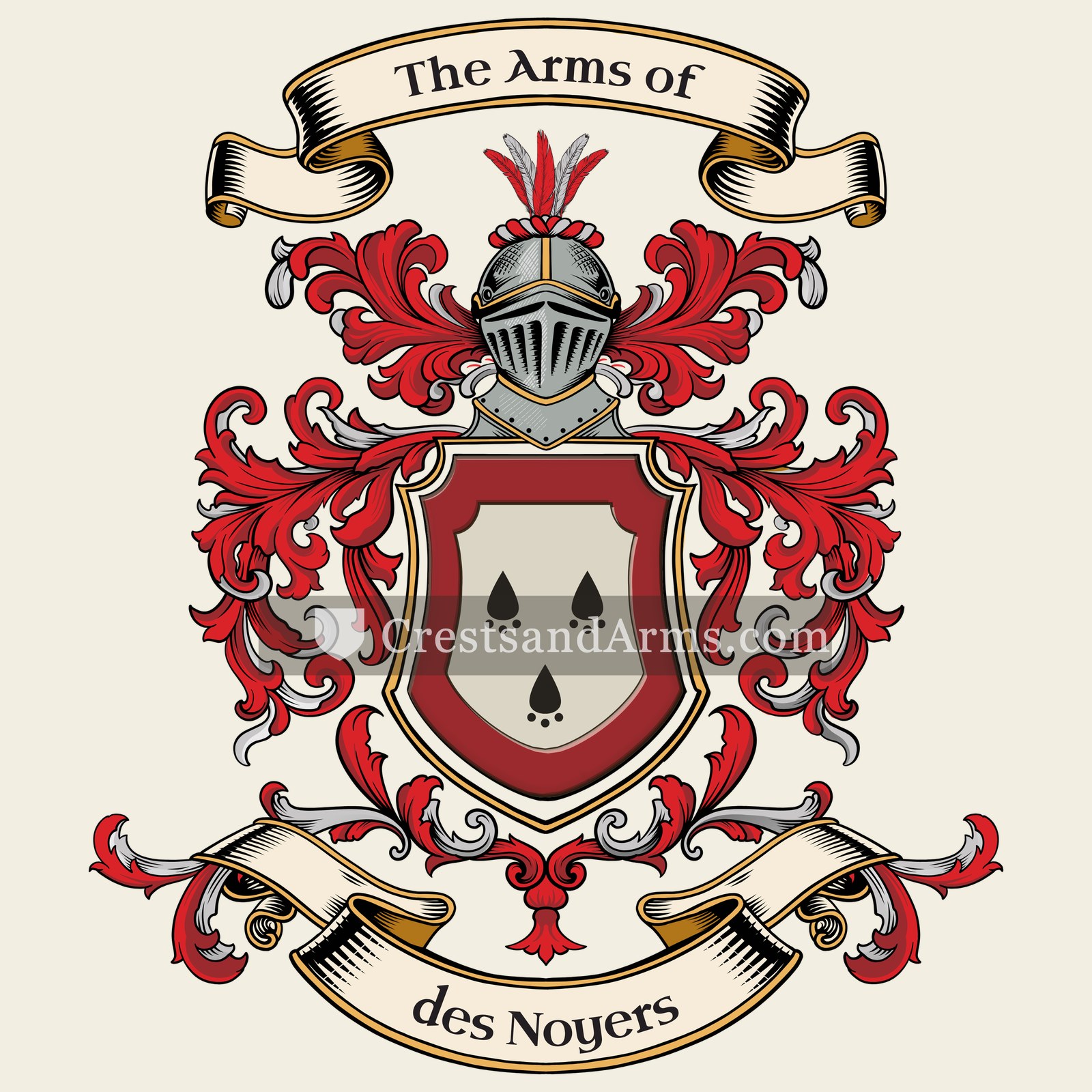 The des Noyers coat of arms, drawn from the recorded blazon