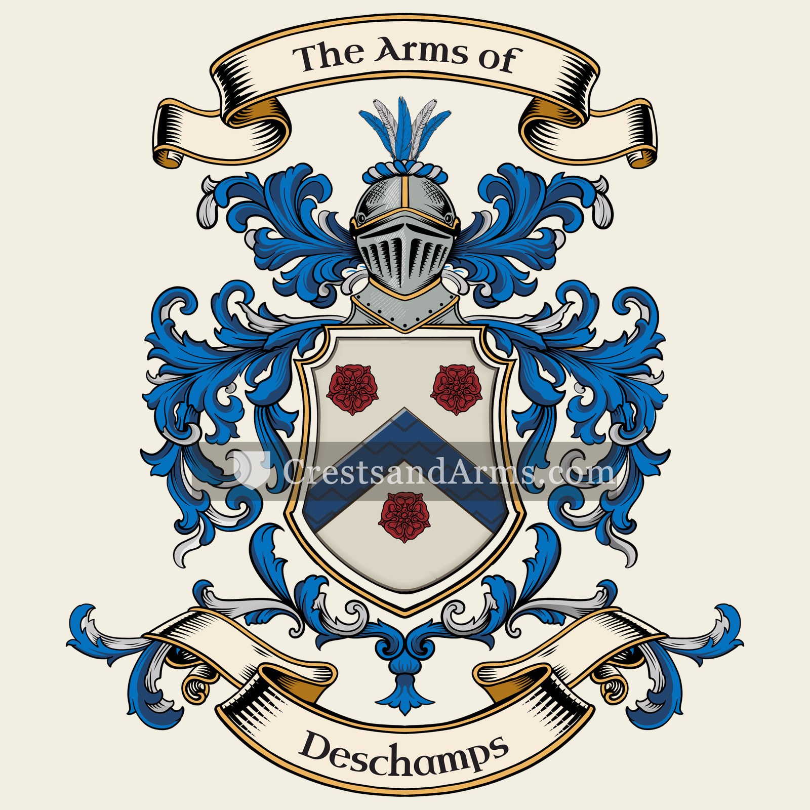 The Deschamps coat of arms, drawn from the recorded blazon