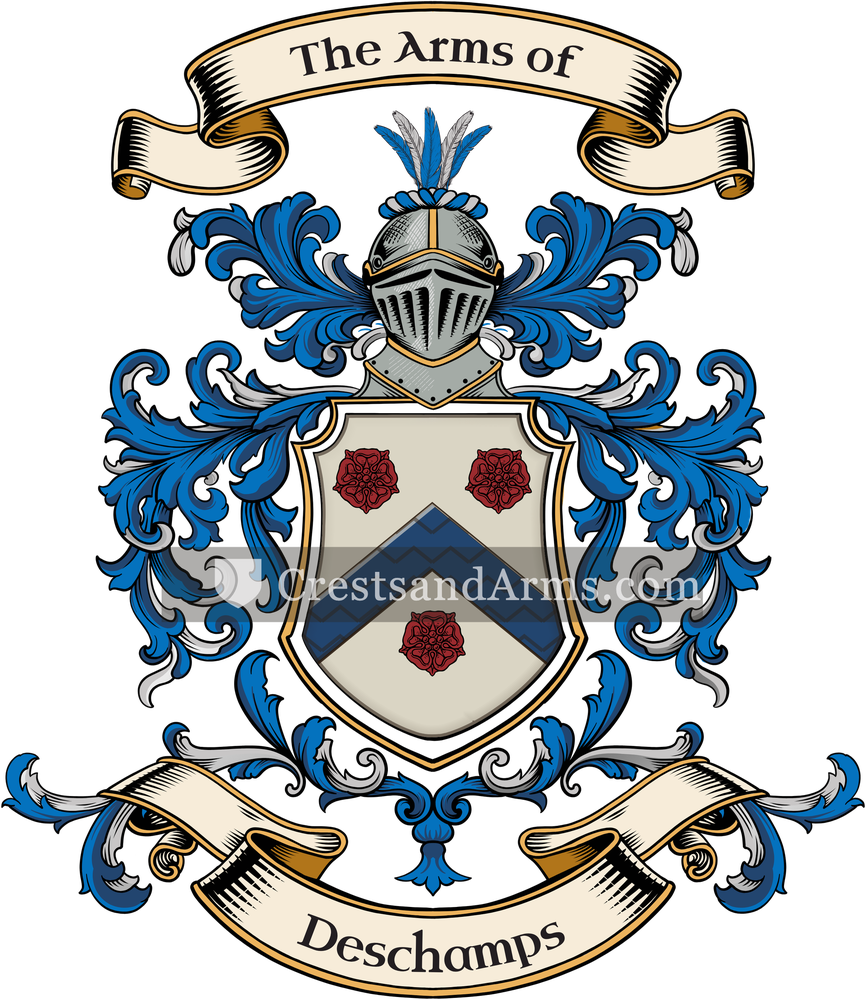 The Deschamps coat of arms, drawn from the recorded blazon