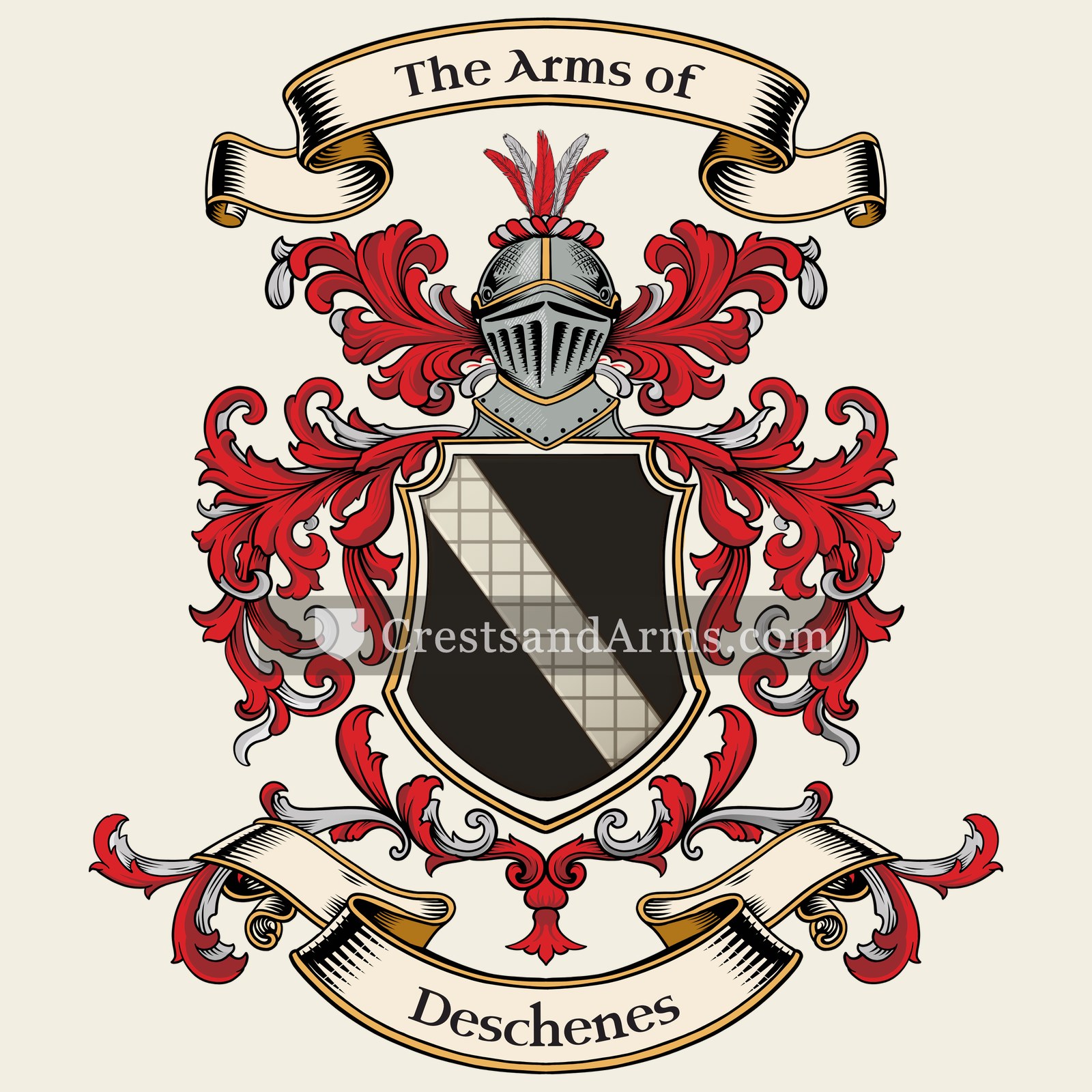 The Deschenes coat of arms, drawn from the recorded blazon