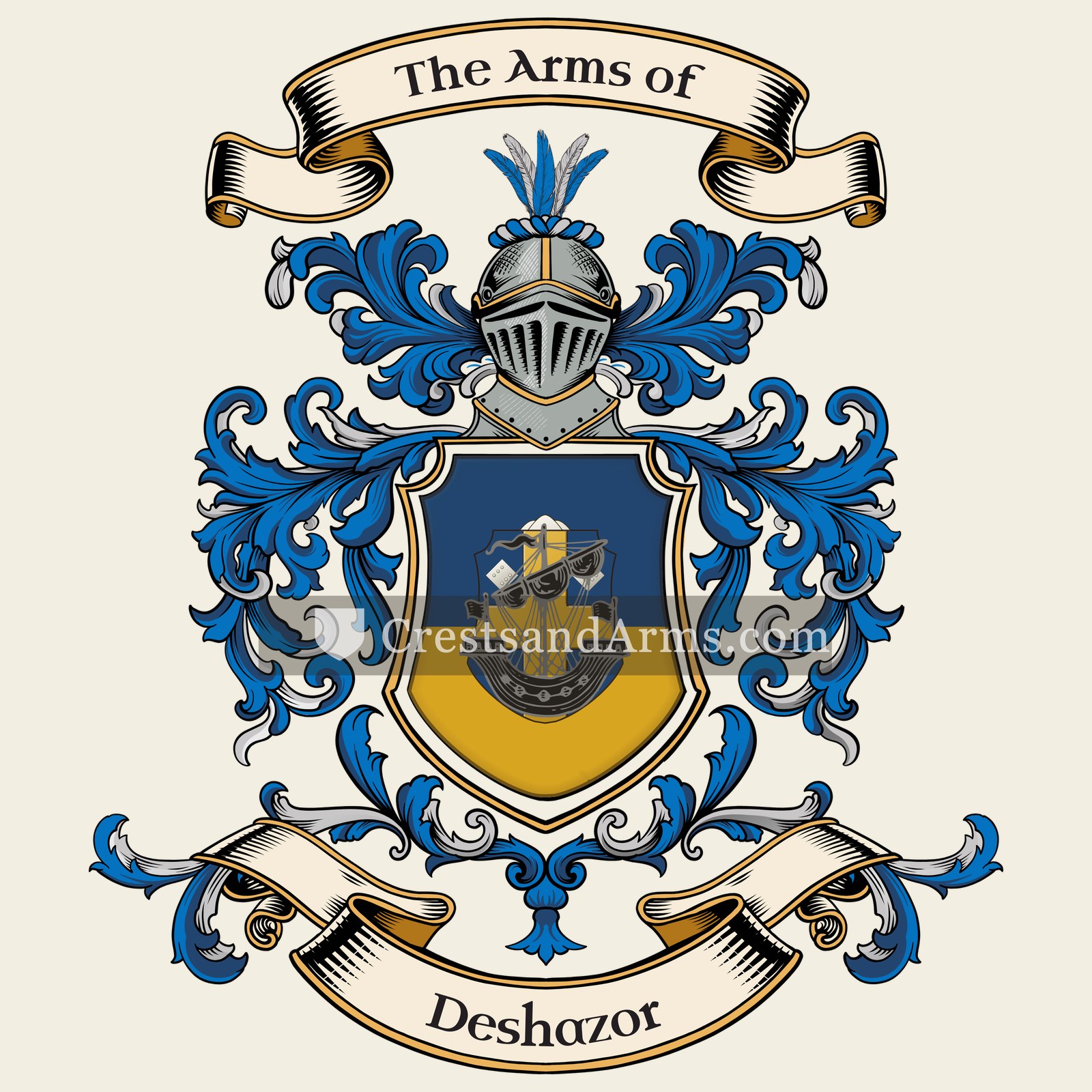 The Deshazor coat of arms, drawn from the recorded blazon