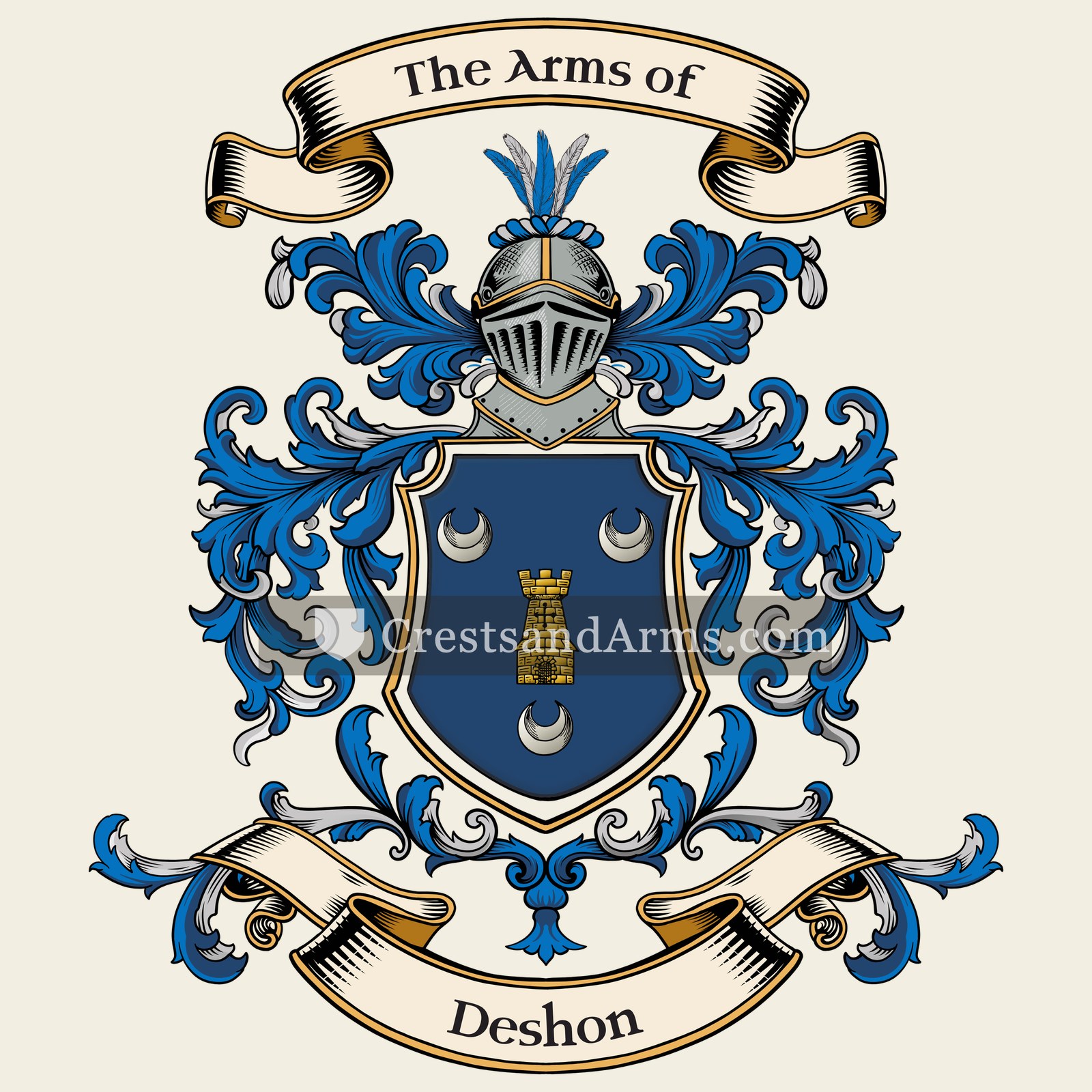The Deshon coat of arms, drawn from the recorded blazon