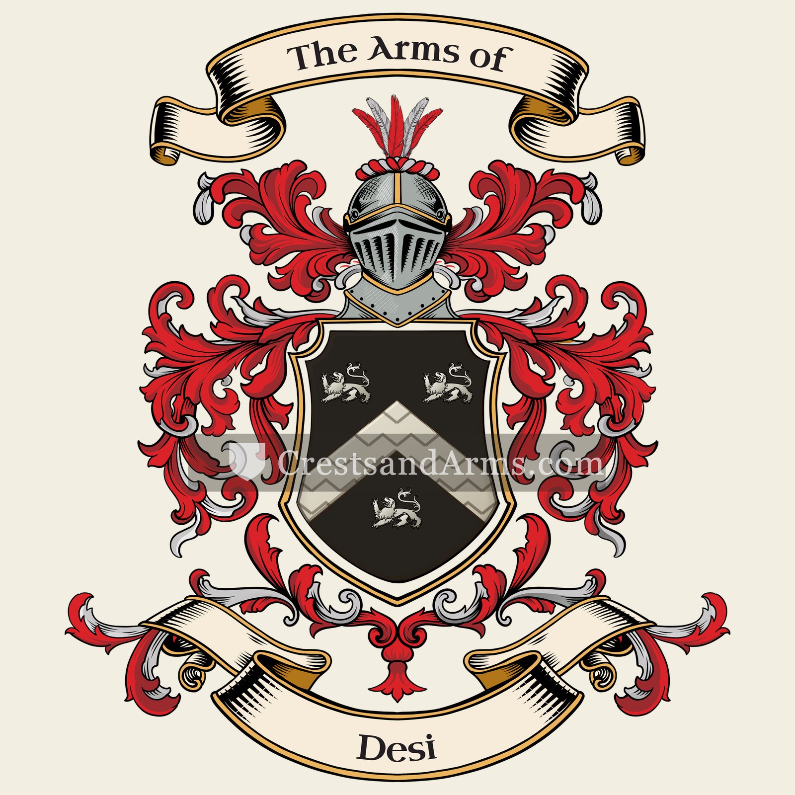The Desi coat of arms, drawn from the recorded blazon