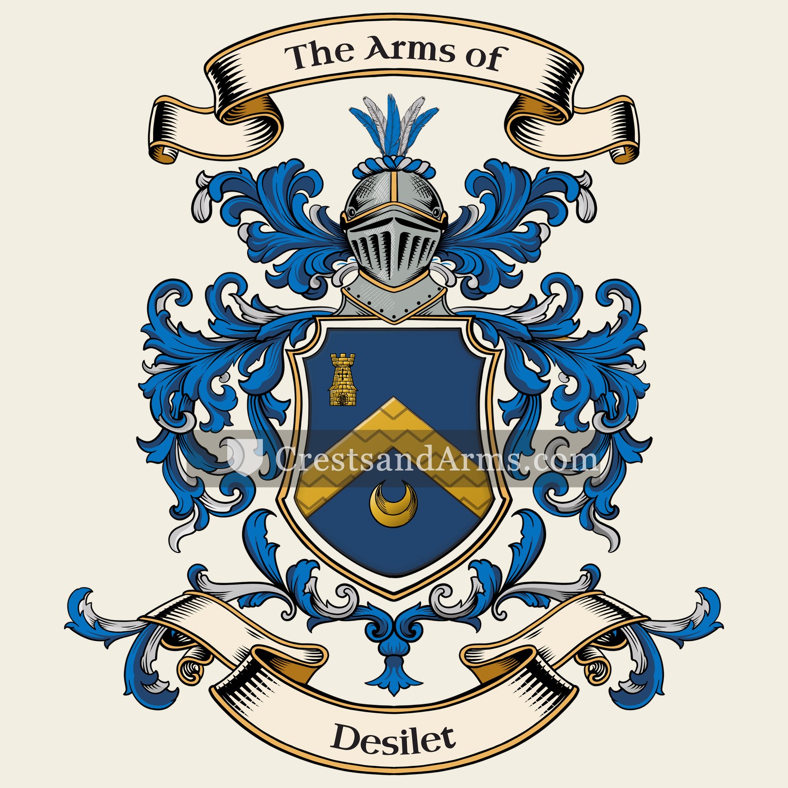 The Desilet coat of arms, drawn from the recorded blazon
