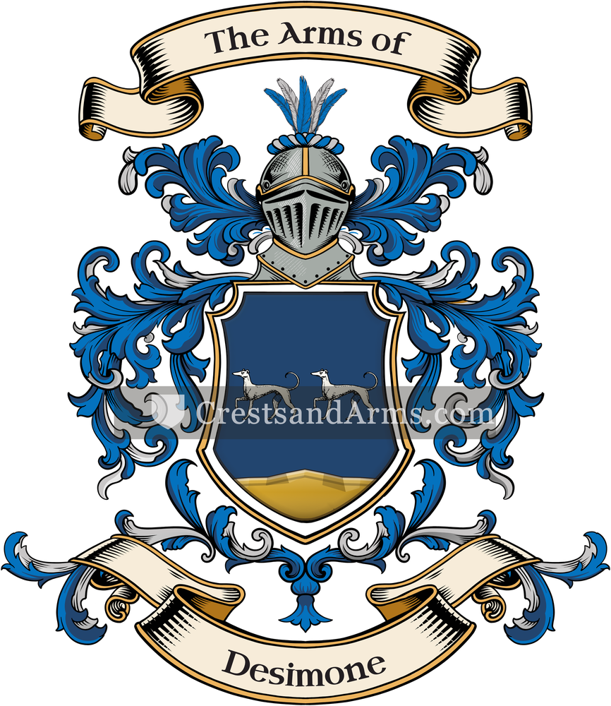 The Desimone coat of arms, drawn from the recorded blazon