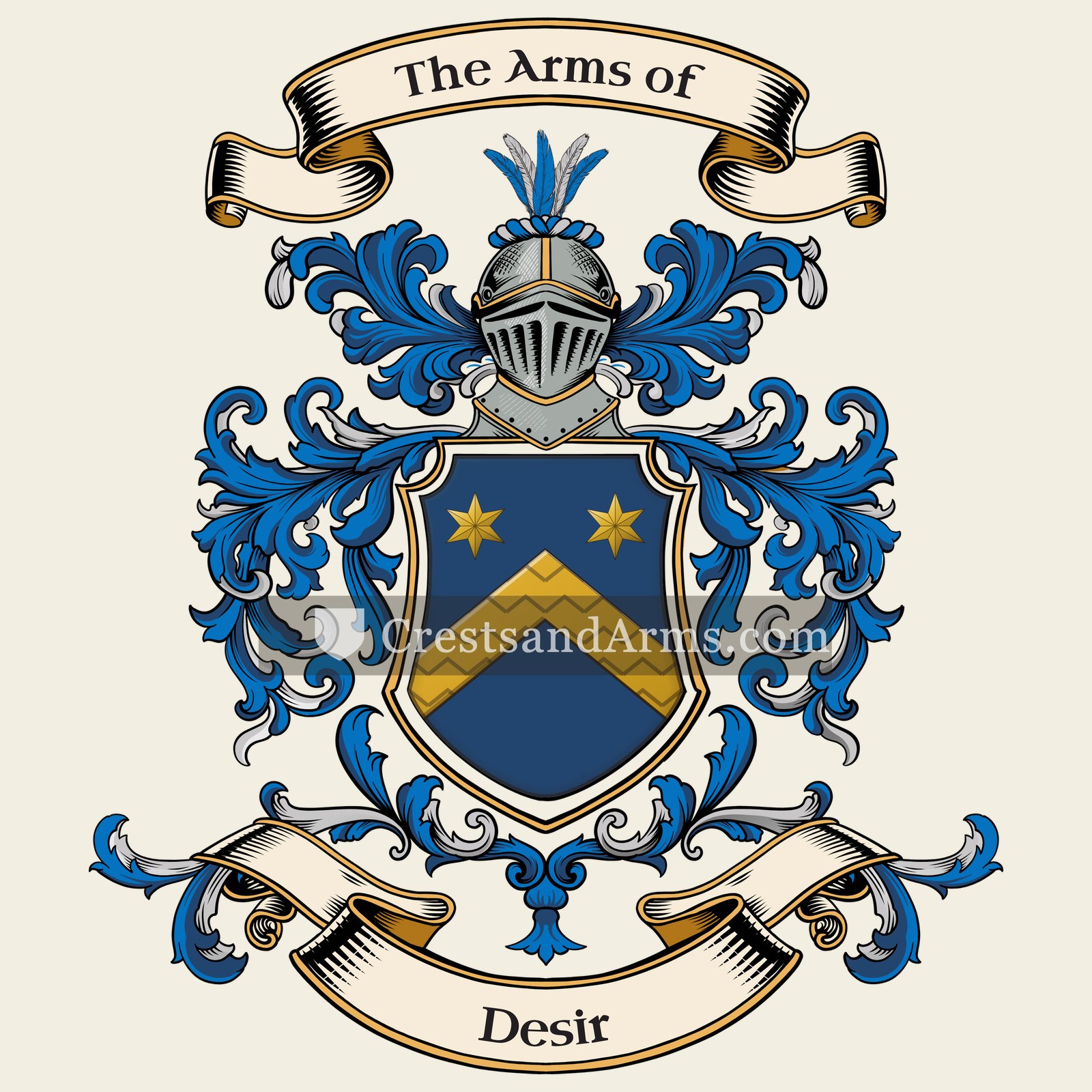 The Desir coat of arms, drawn from the recorded blazon