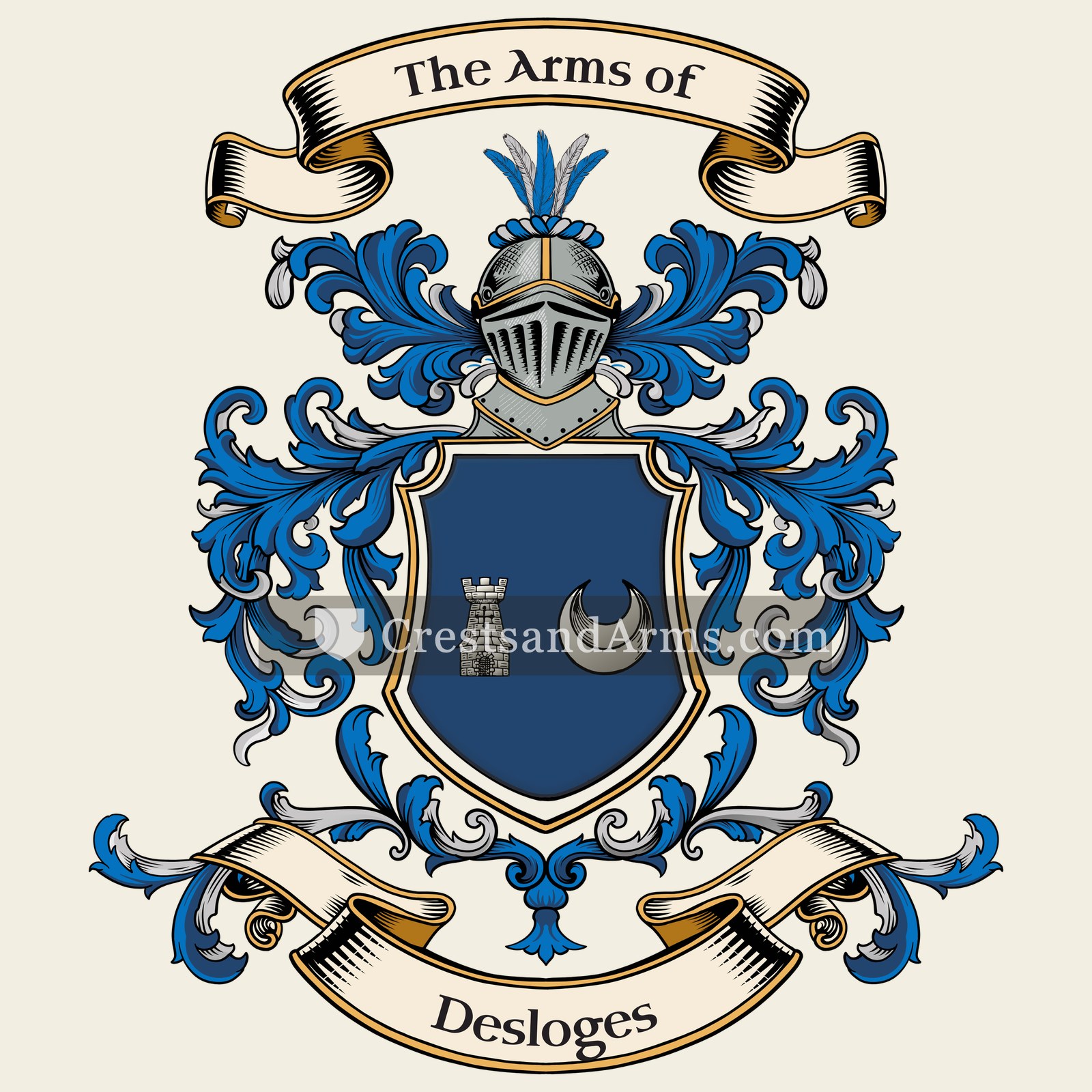The Desloges coat of arms, drawn from the recorded blazon