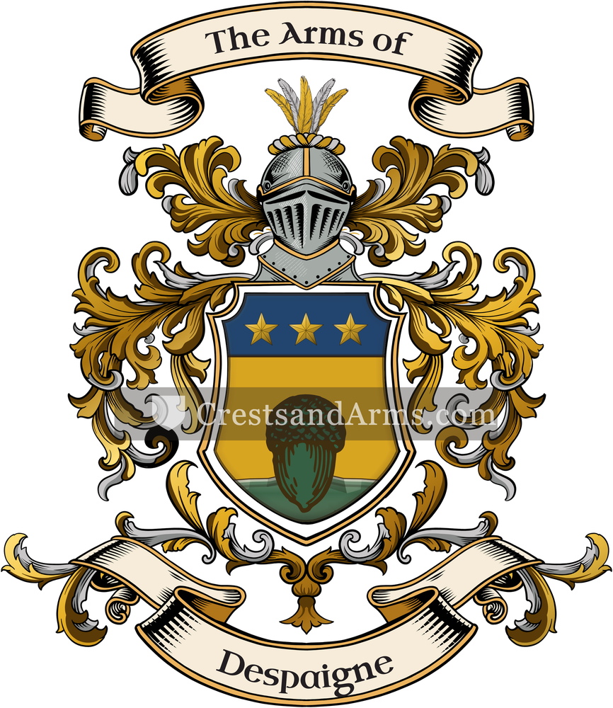 The Despaigne coat of arms, drawn from the recorded blazon