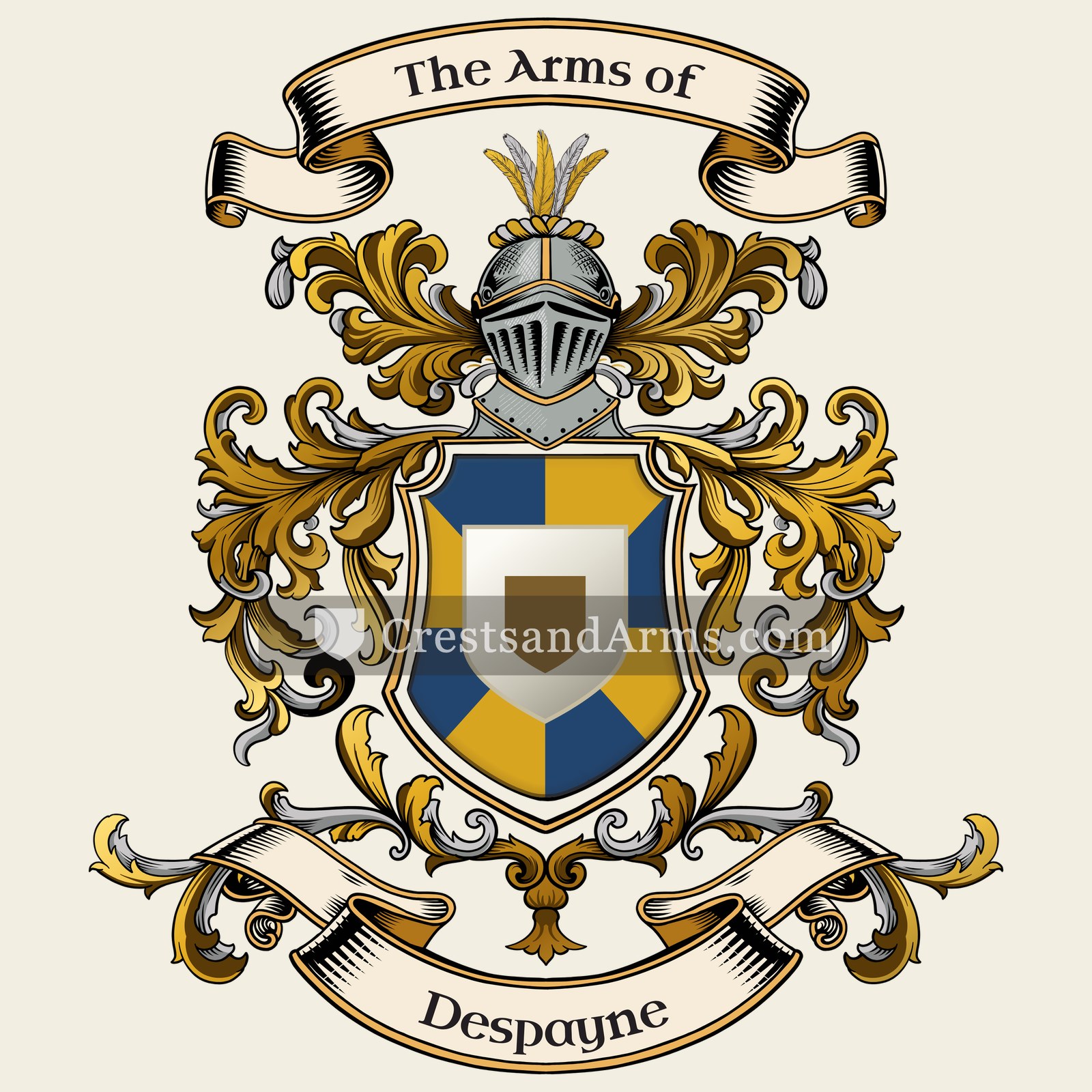 The Despayne coat of arms, drawn from the recorded blazon